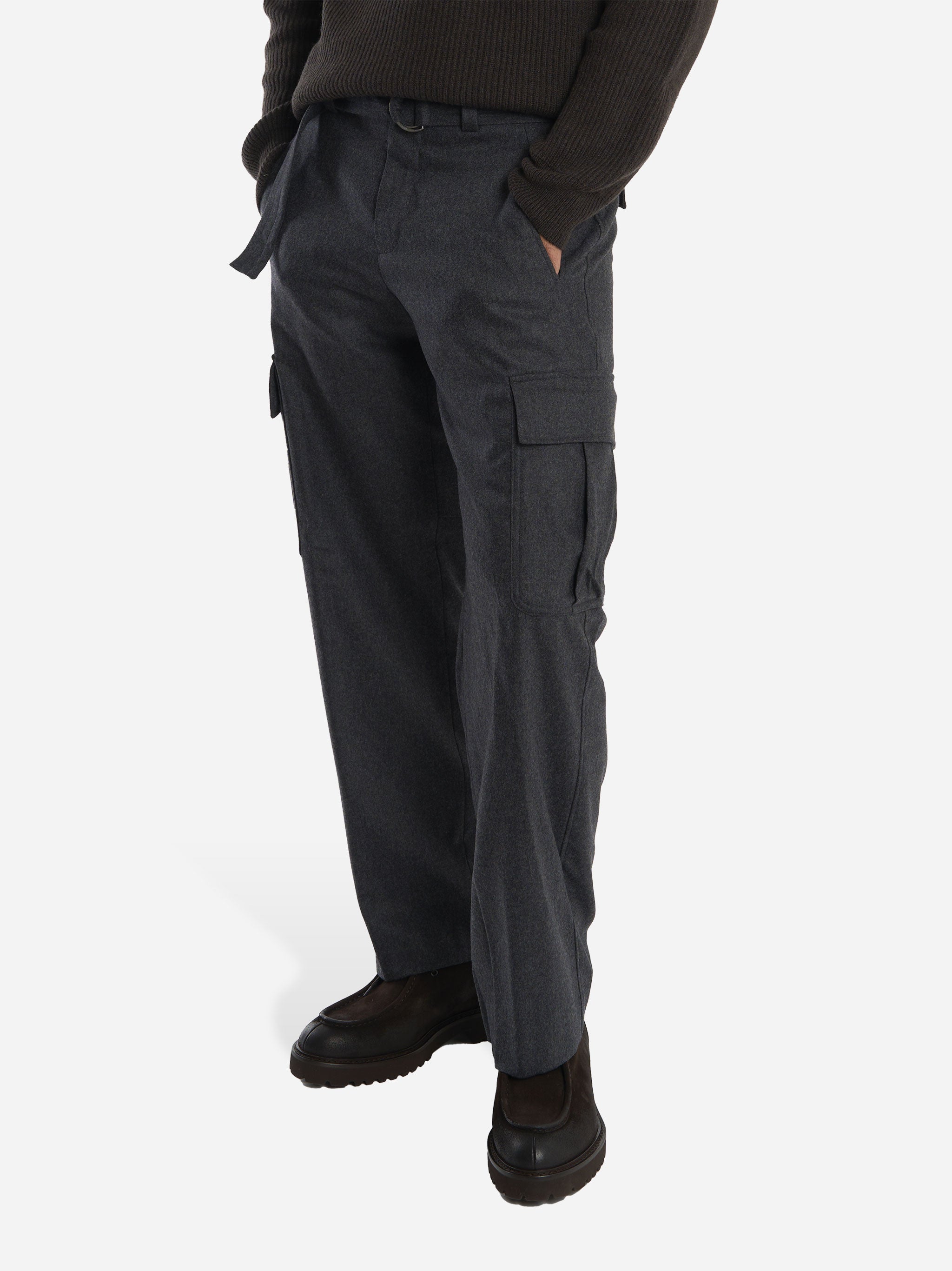 Pantalone Cargo loose fit in lana e cashmere Grigio
