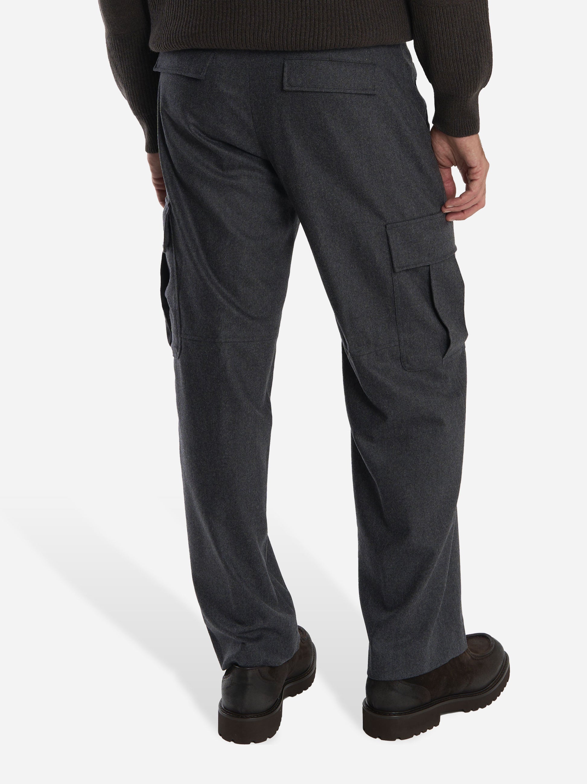 Pantalone Cargo loose fit in lana e cashmere Grigio