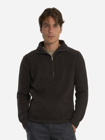 Maglia mezza zip in lana cashmere marrone