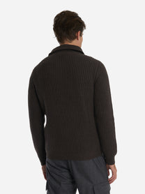 Maglia mezza zip in lana cashmere marrone