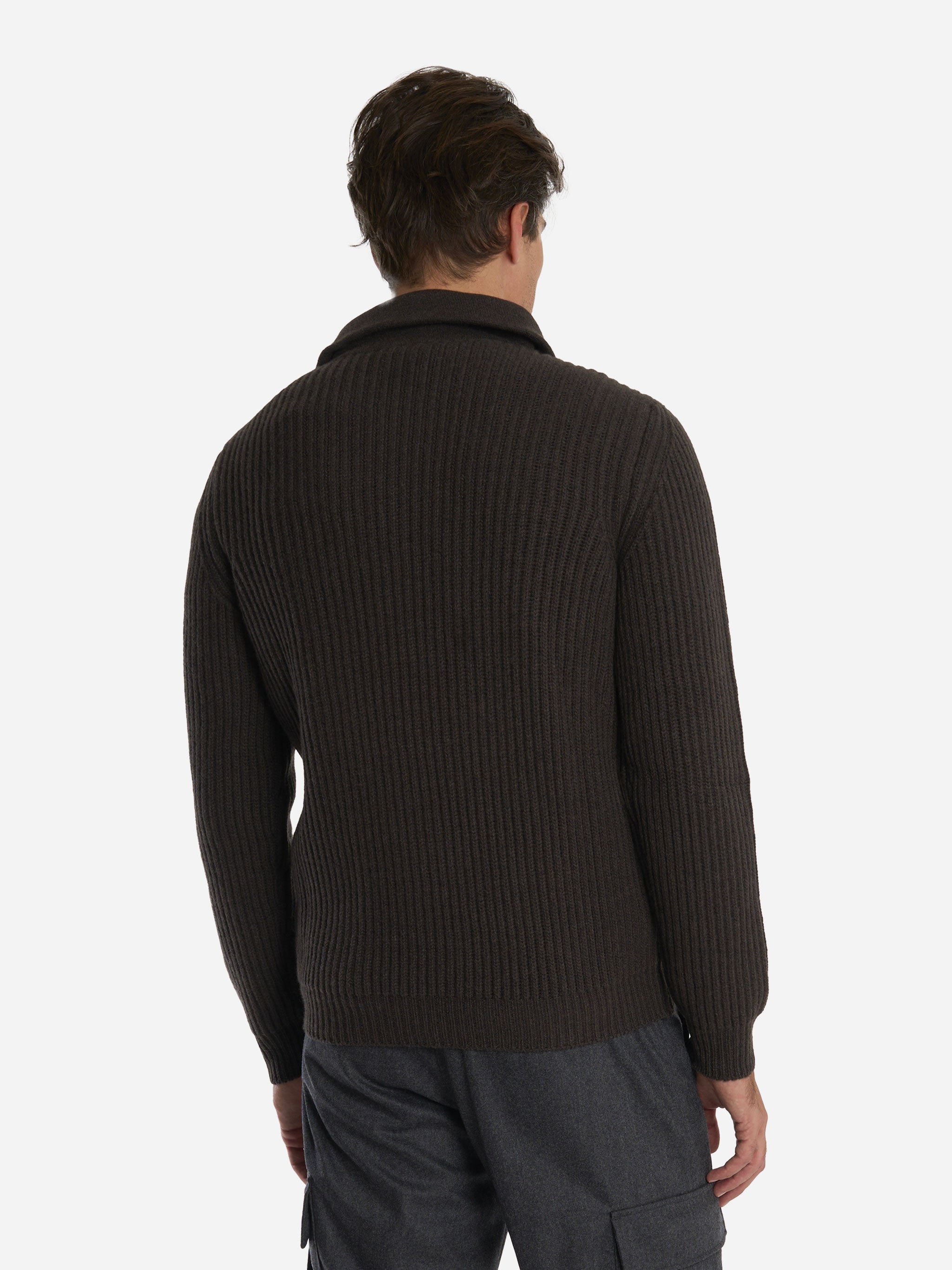 Maglia mezza zip in lana cashmere marrone