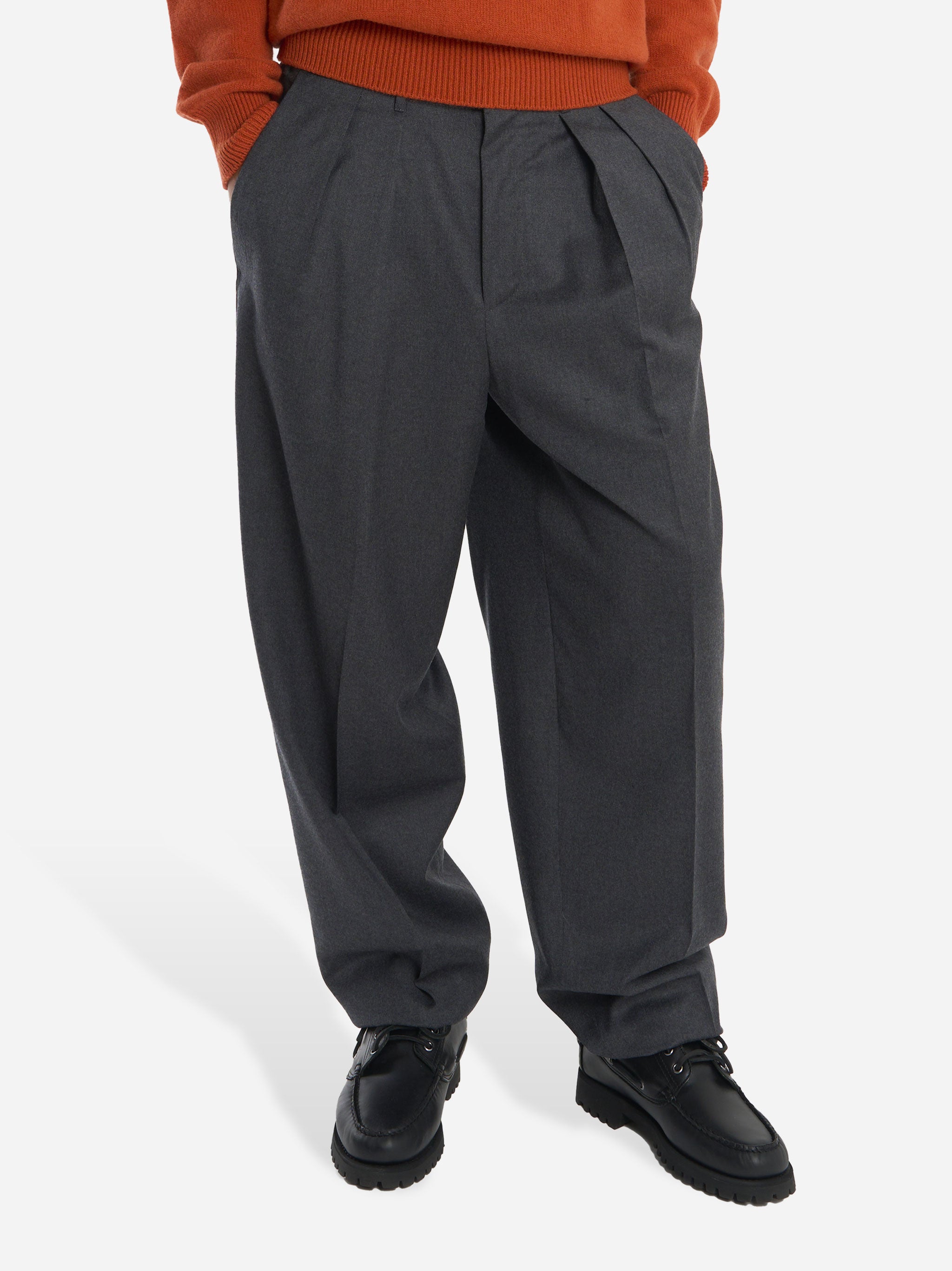 Pantalone grigio wide loose fit in flanella stretch