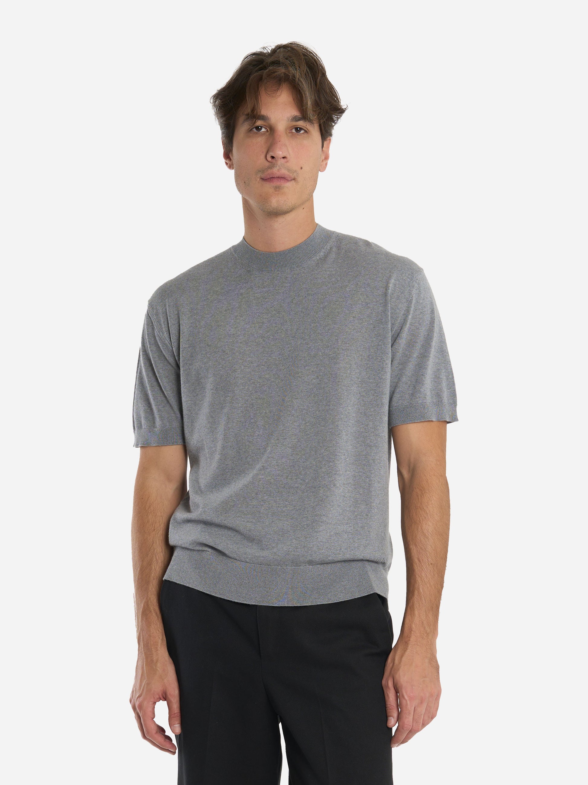 Maglia manica corta in lana merinos e cashmere Grigia