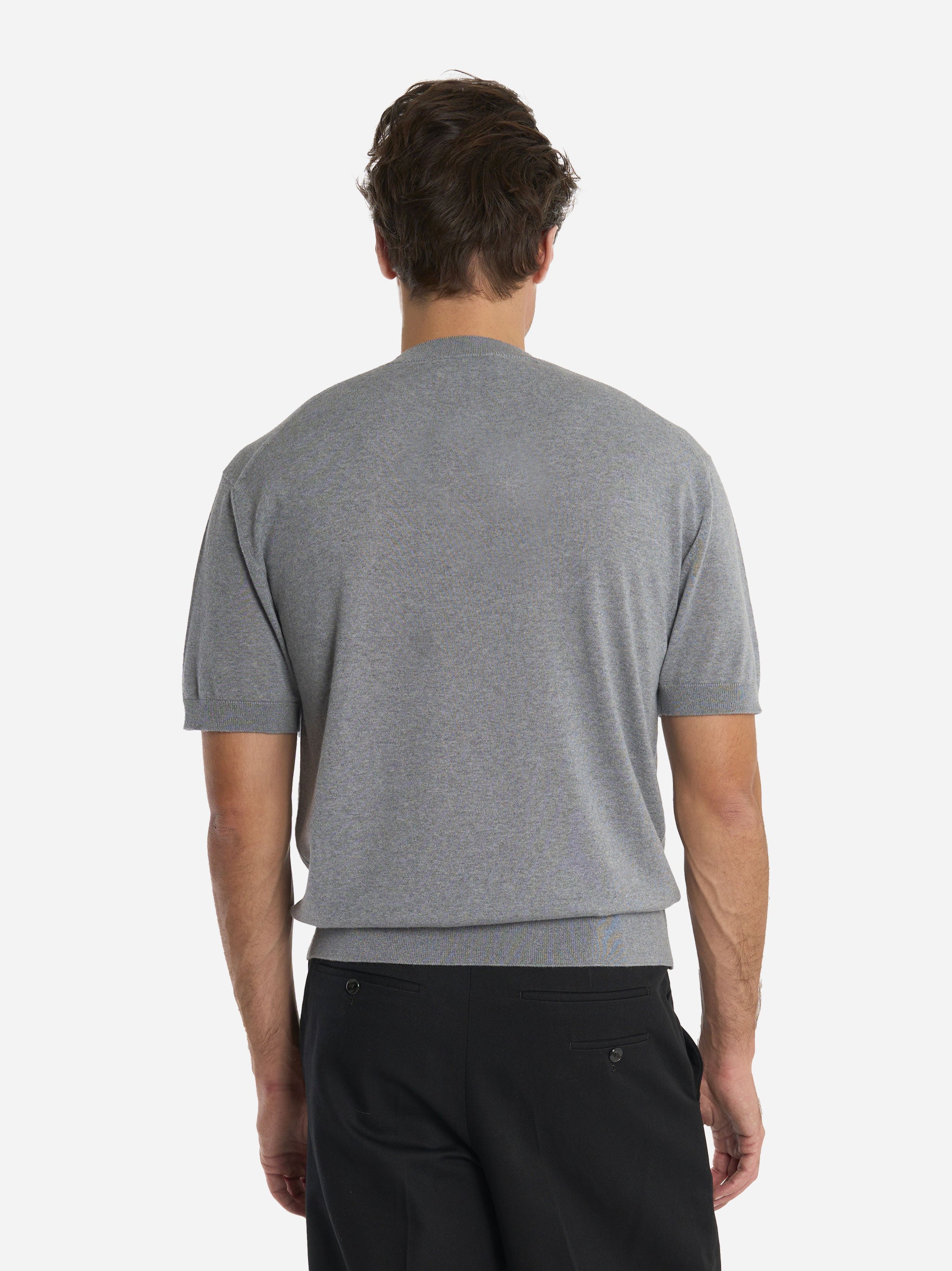 Maglia manica corta in lana merinos e cashmere Grigia