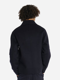 Giacca con zip centrale in double di lana blu