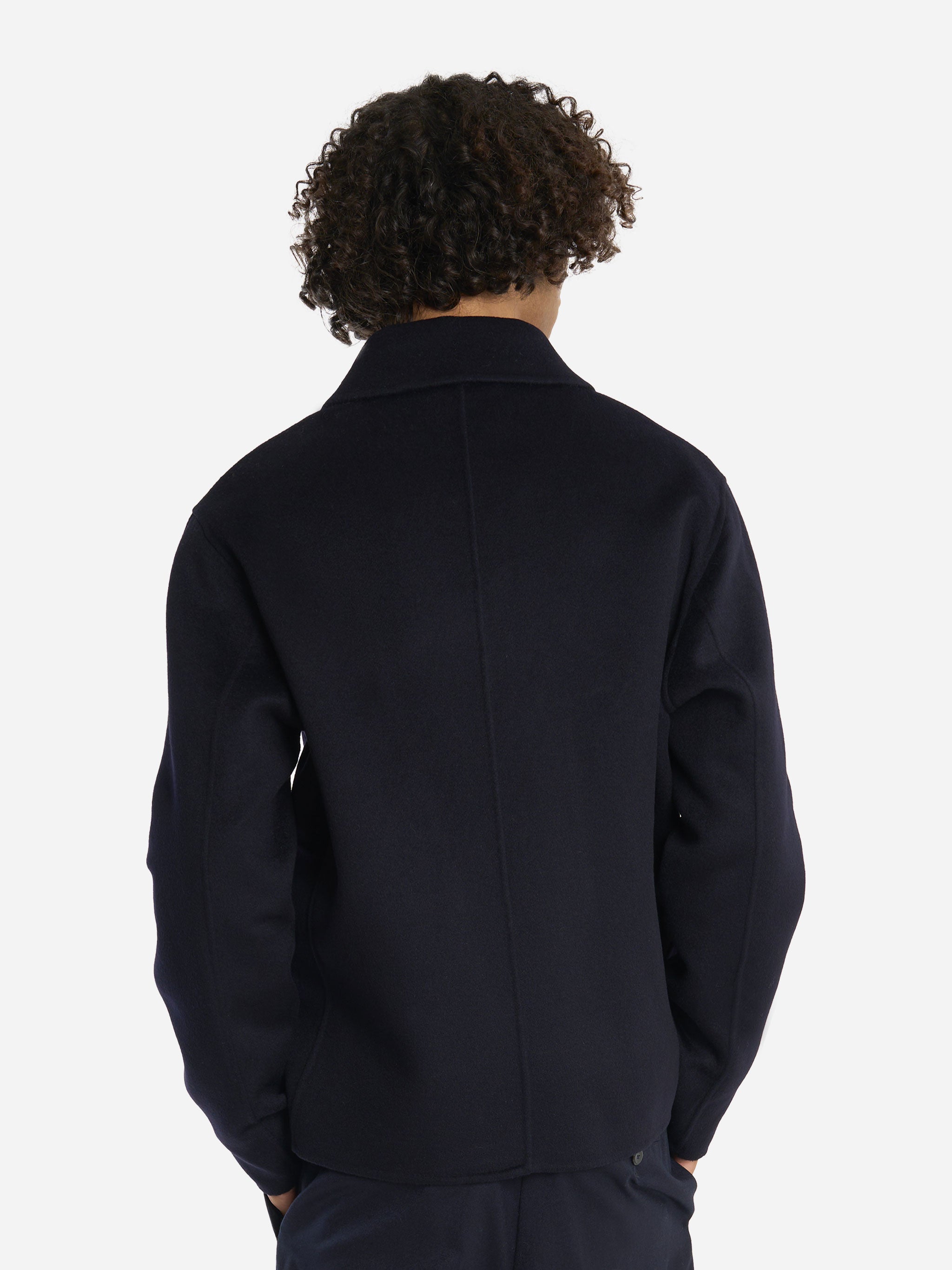 Giacca con zip centrale in double di lana blu