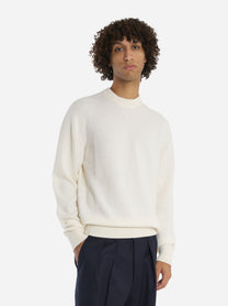 Maglia girocollo in lana merinos e cashmere Bianca