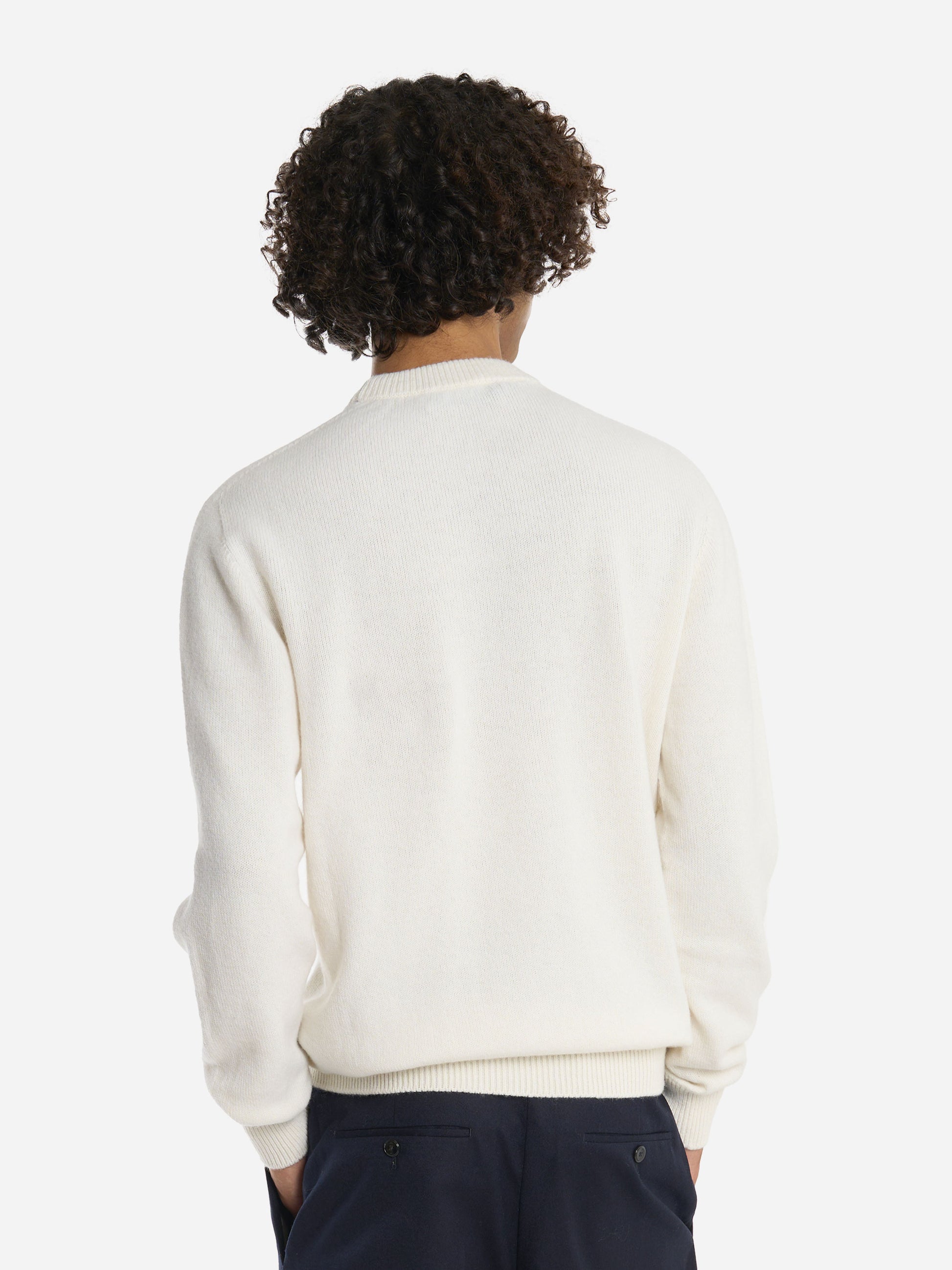 Maglia girocollo in lana merinos e cashmere Bianca