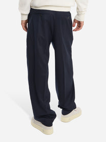 Pantalone blu wide loose fit in flanella stretch