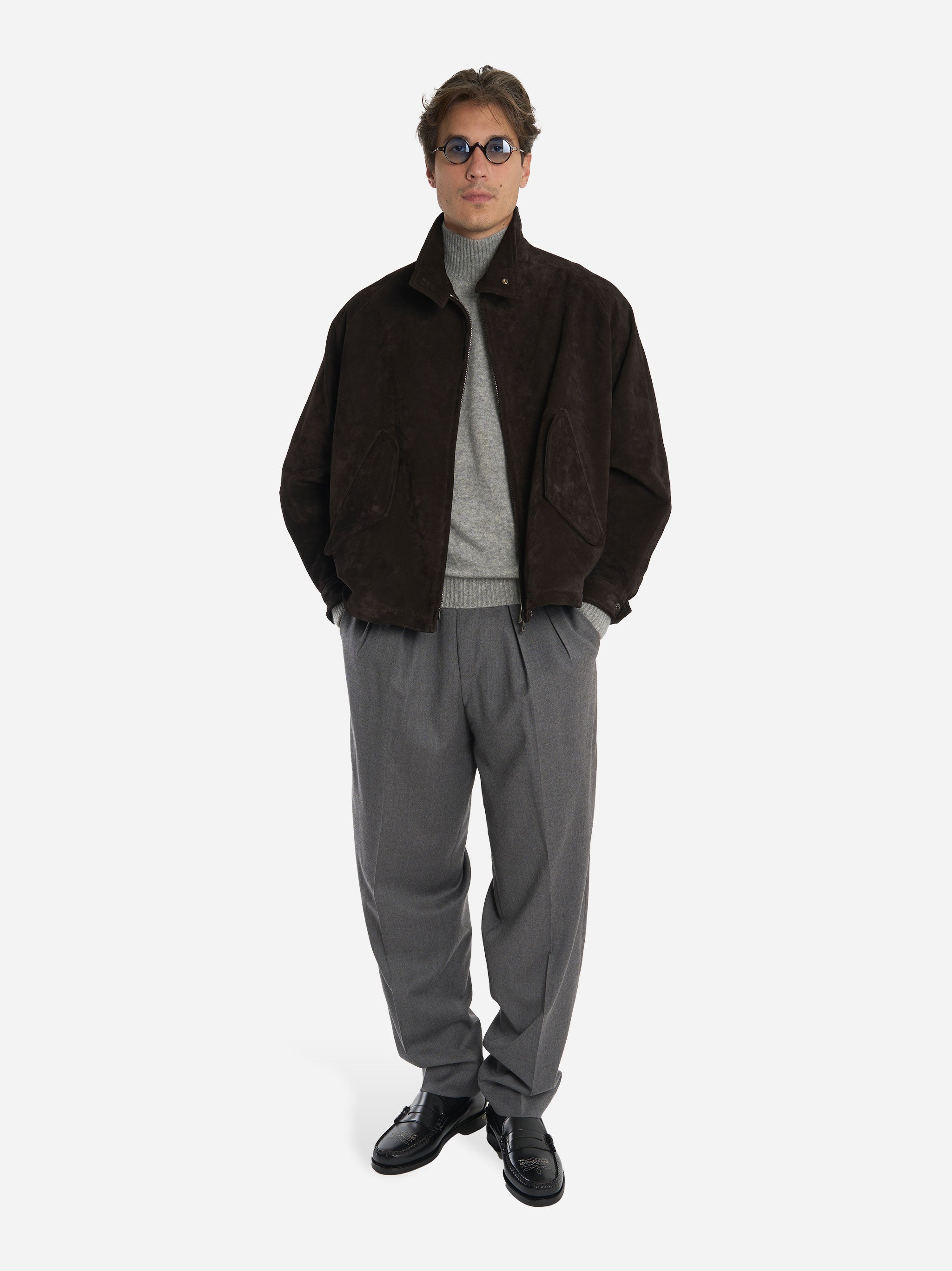 Pantalone wide loose fit in flanella stretch grigio