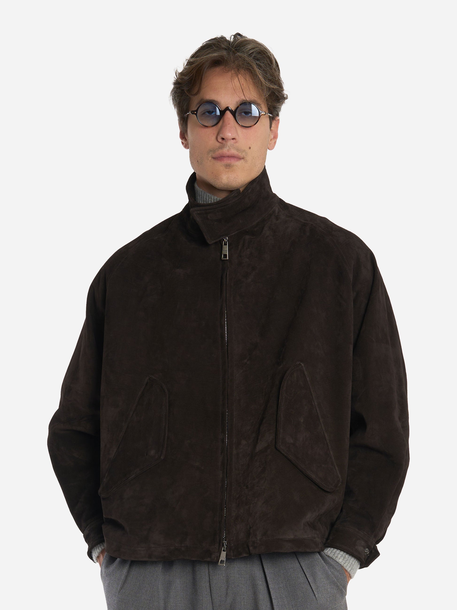 Giacca oversize marrone in vitellino velour