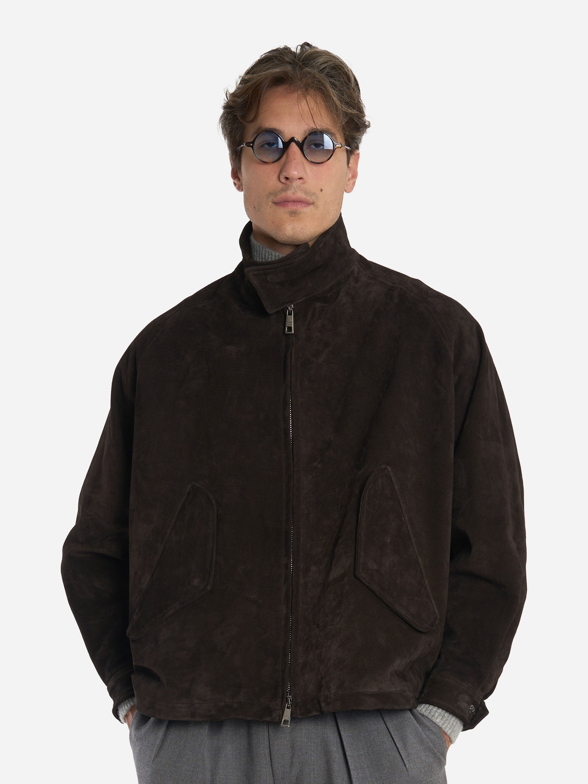 Giacca oversize marrone in vitellino velour