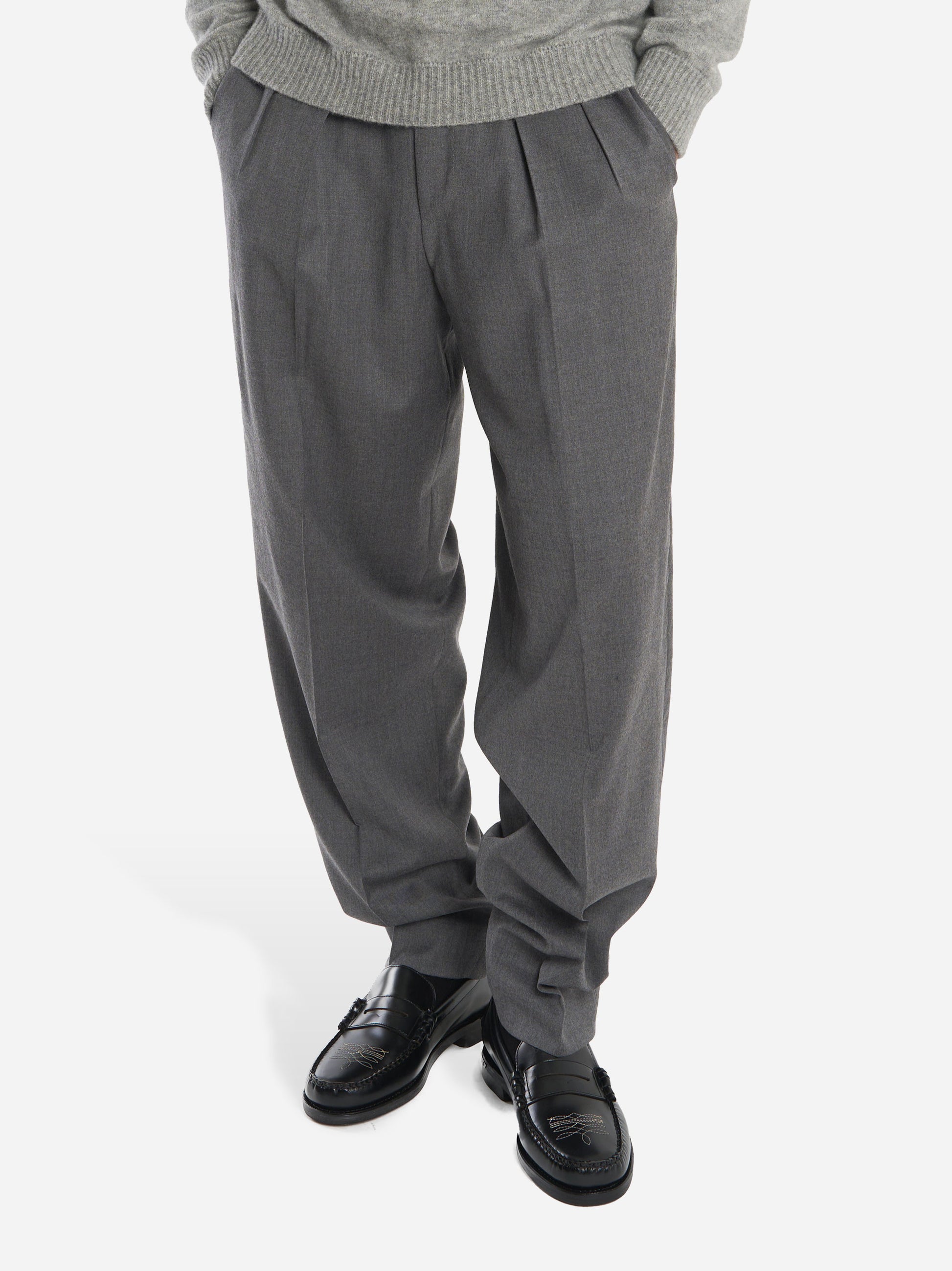 Pantalone wide loose fit in flanella stretch grigio