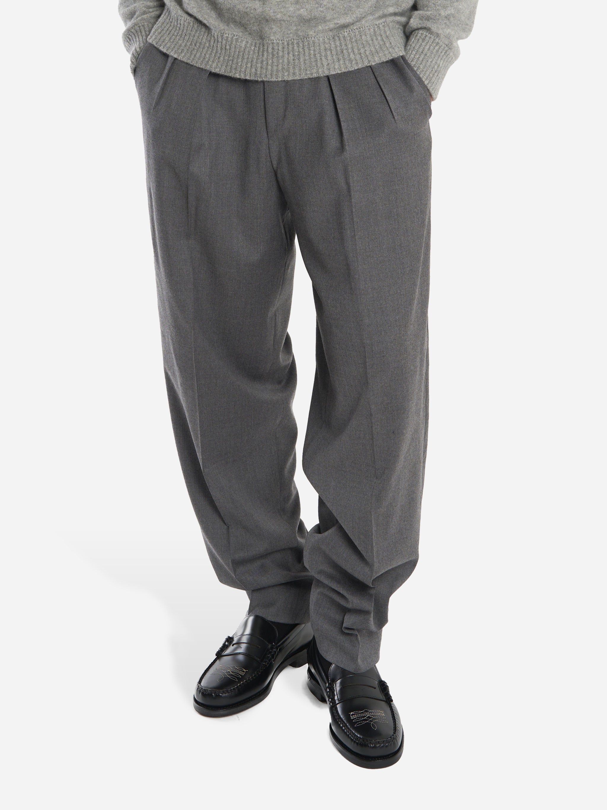 Pantalone wide loose fit in flanella stretch grigio