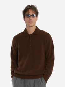 Polo manica lunga in cashmere e seta Marrone