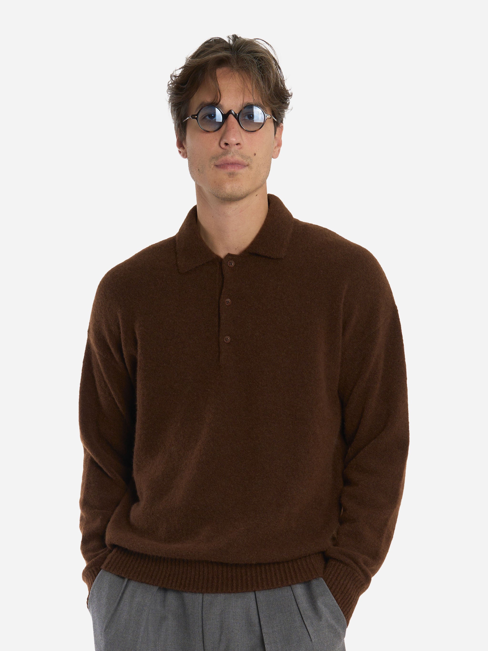 Polo manica lunga in cashmere e seta Marrone