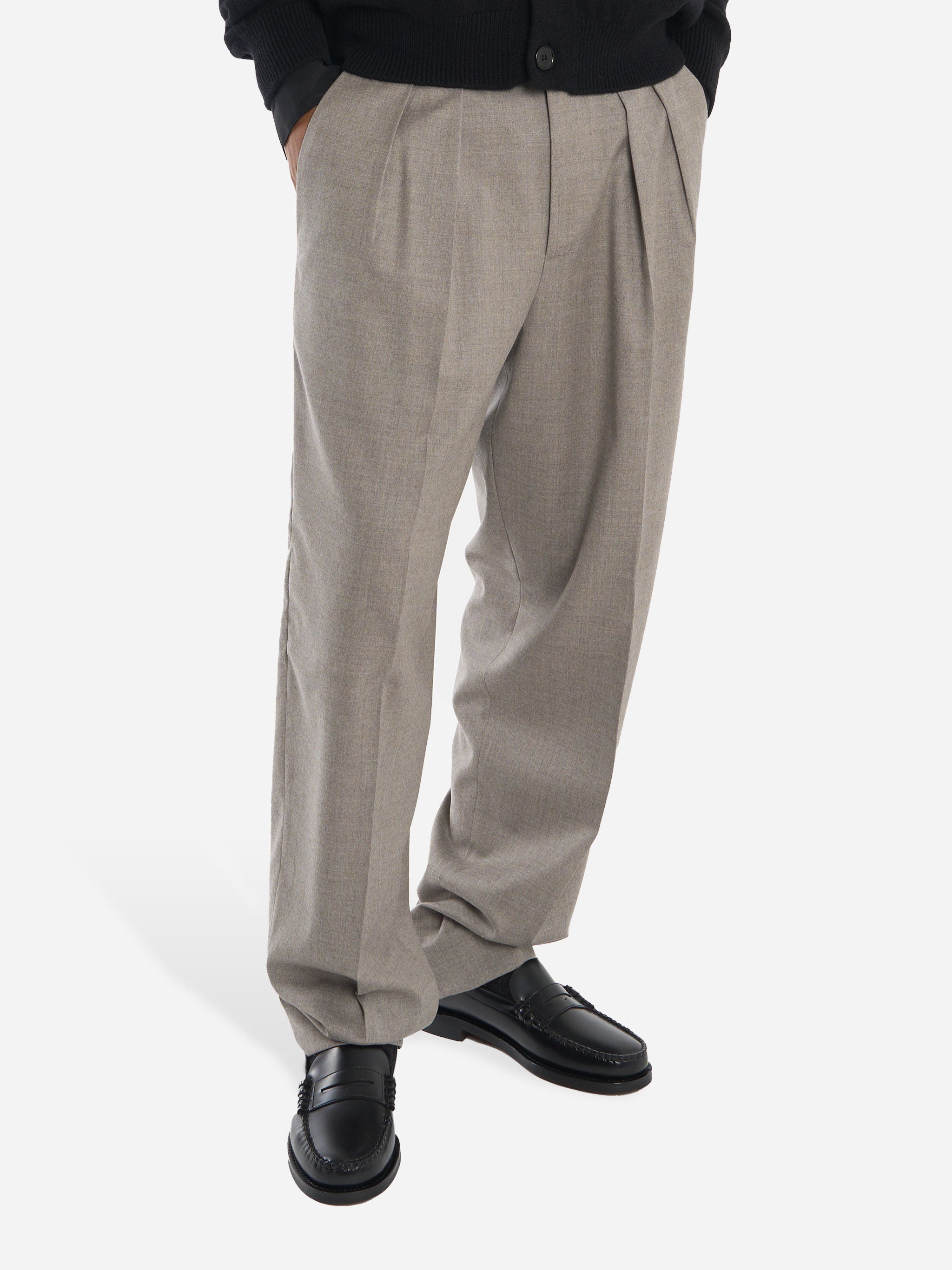 Pantalone wide loose fit fresco lana stretch beige