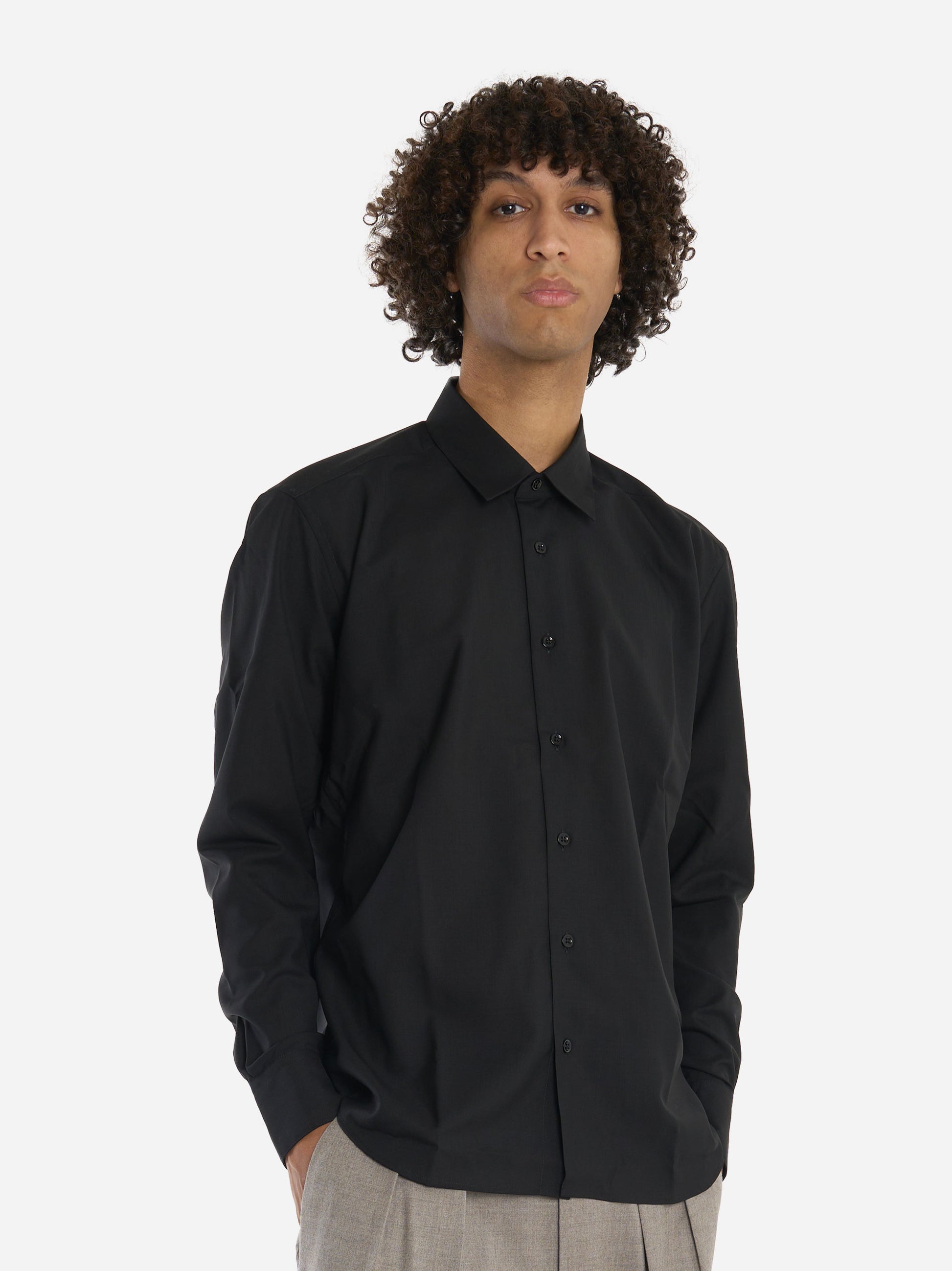 Camicia regular in fresco lana Nera