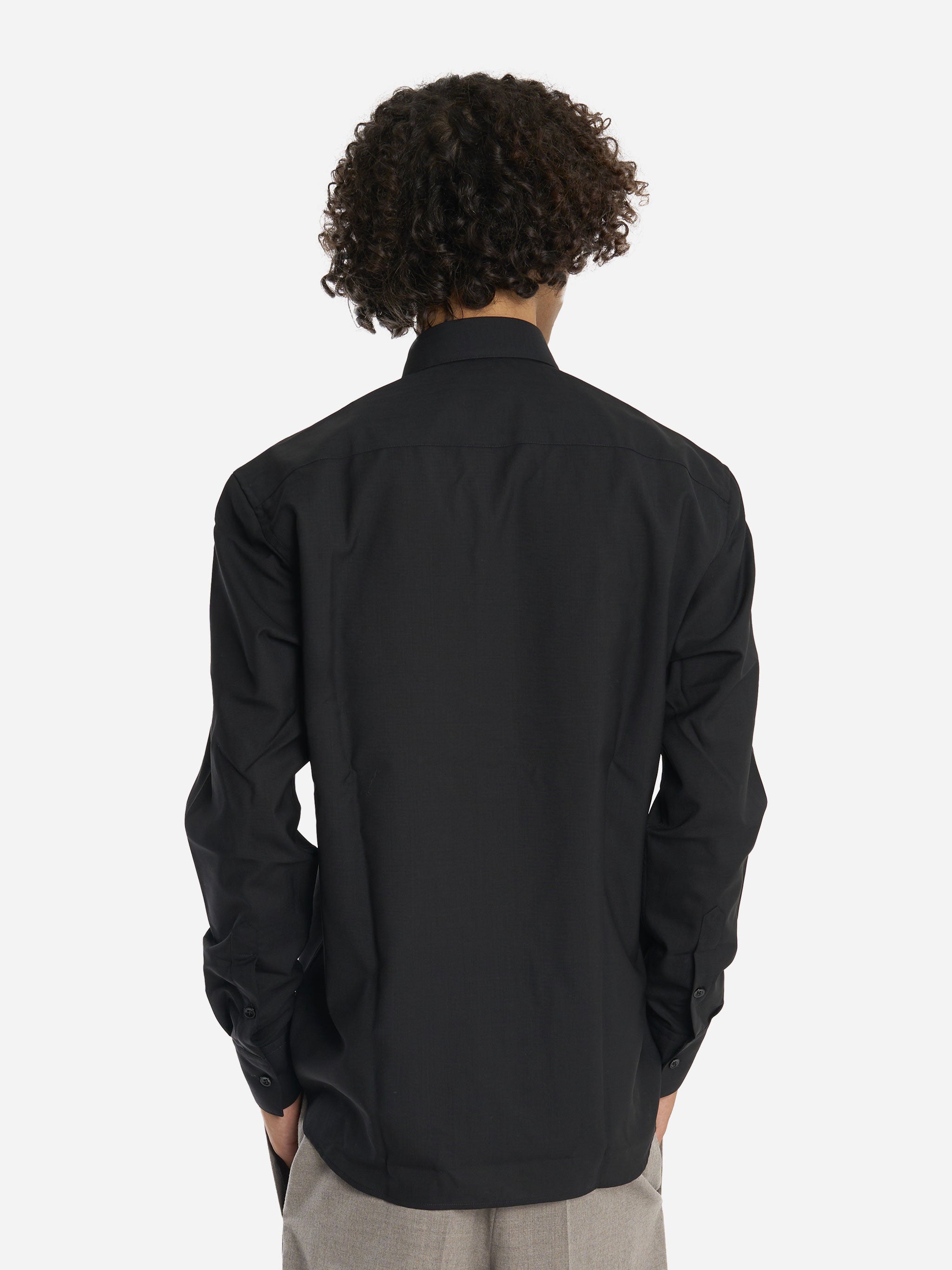 Camicia regular in fresco lana Nera