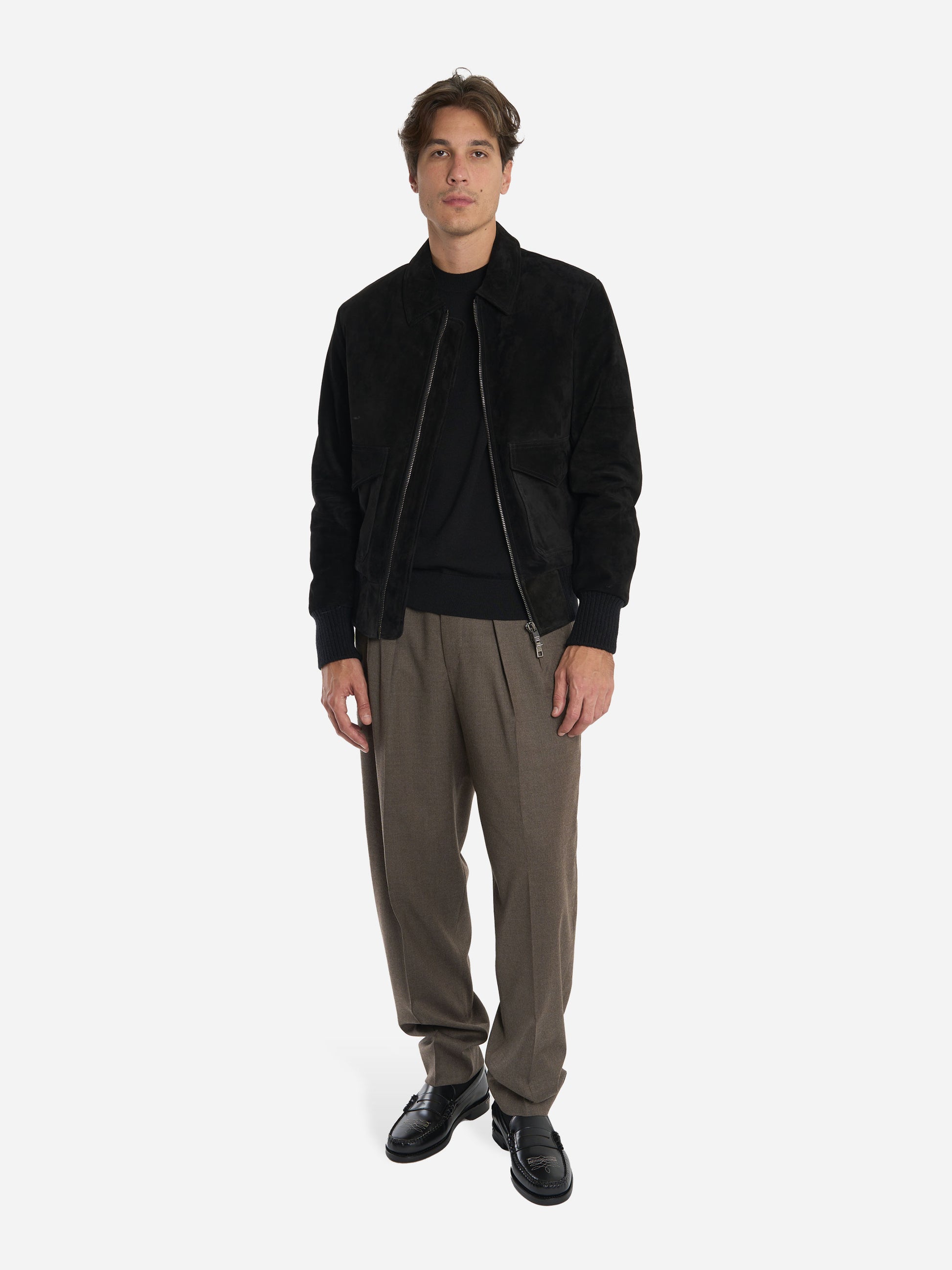 Pantalone beige wide loose fit in flanella stretch