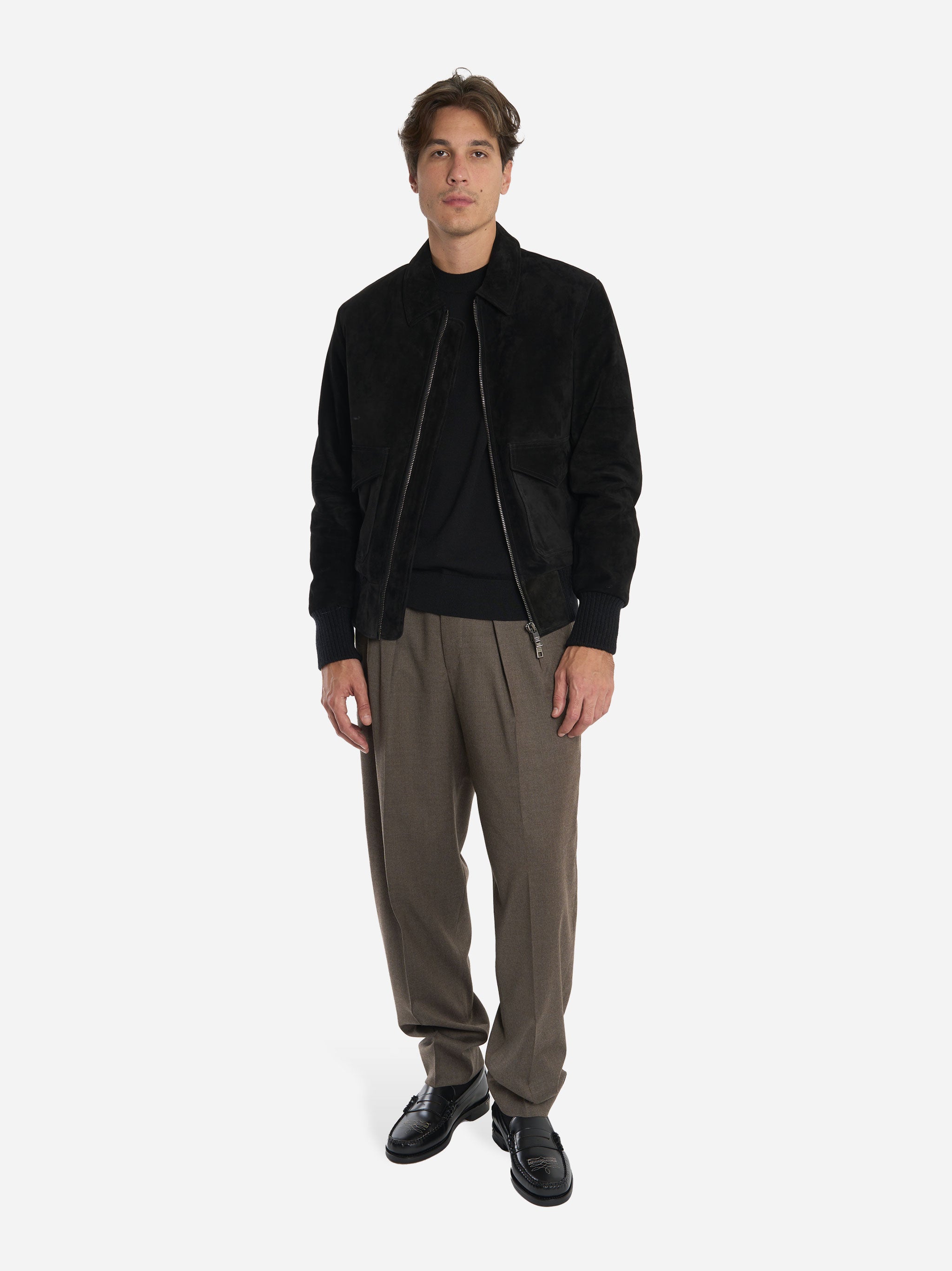 Pantalone beige wide loose fit in flanella stretch