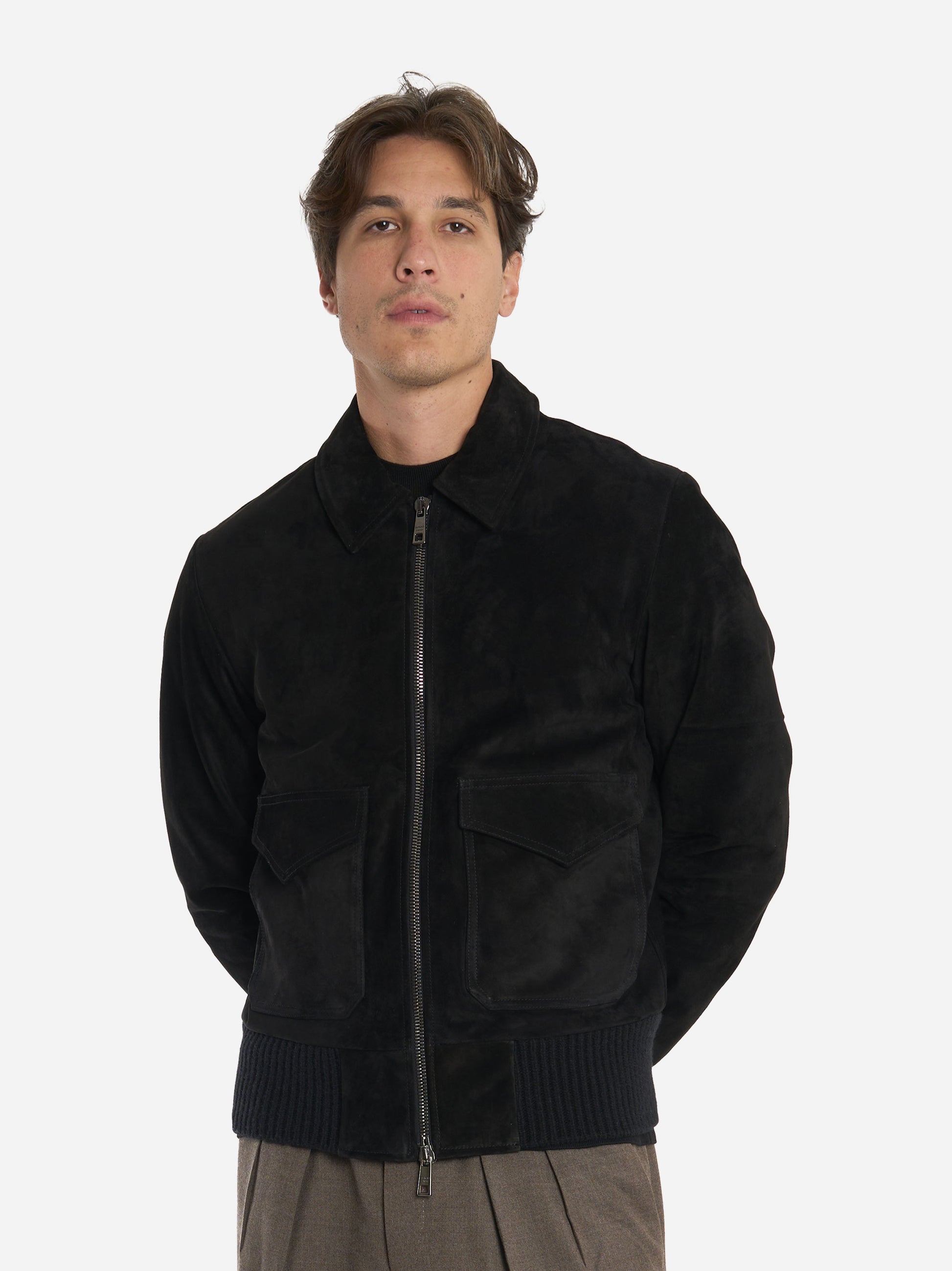 Giacca aviatore nera in vitellino velour