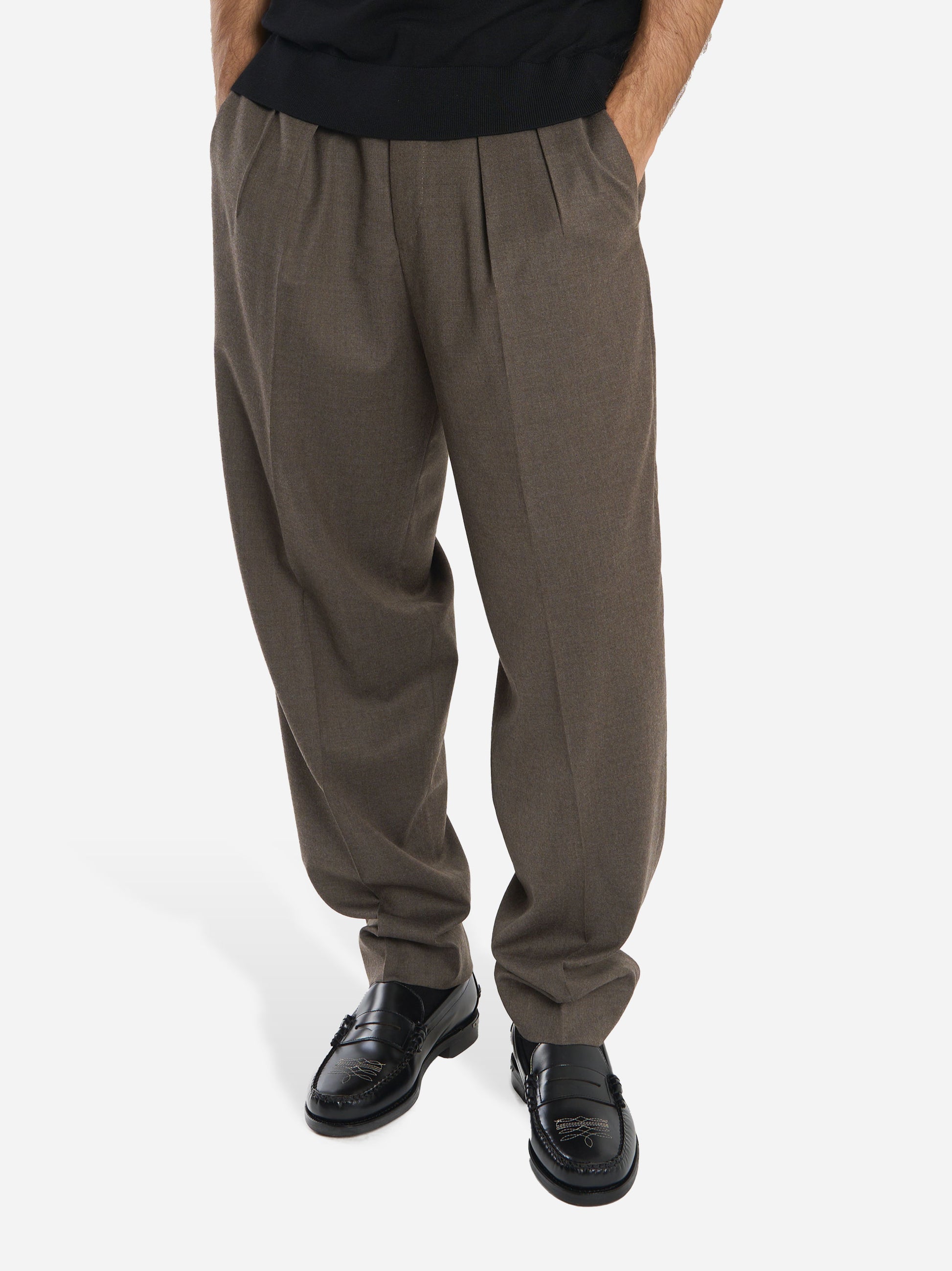 Pantalone beige wide loose fit in flanella stretch