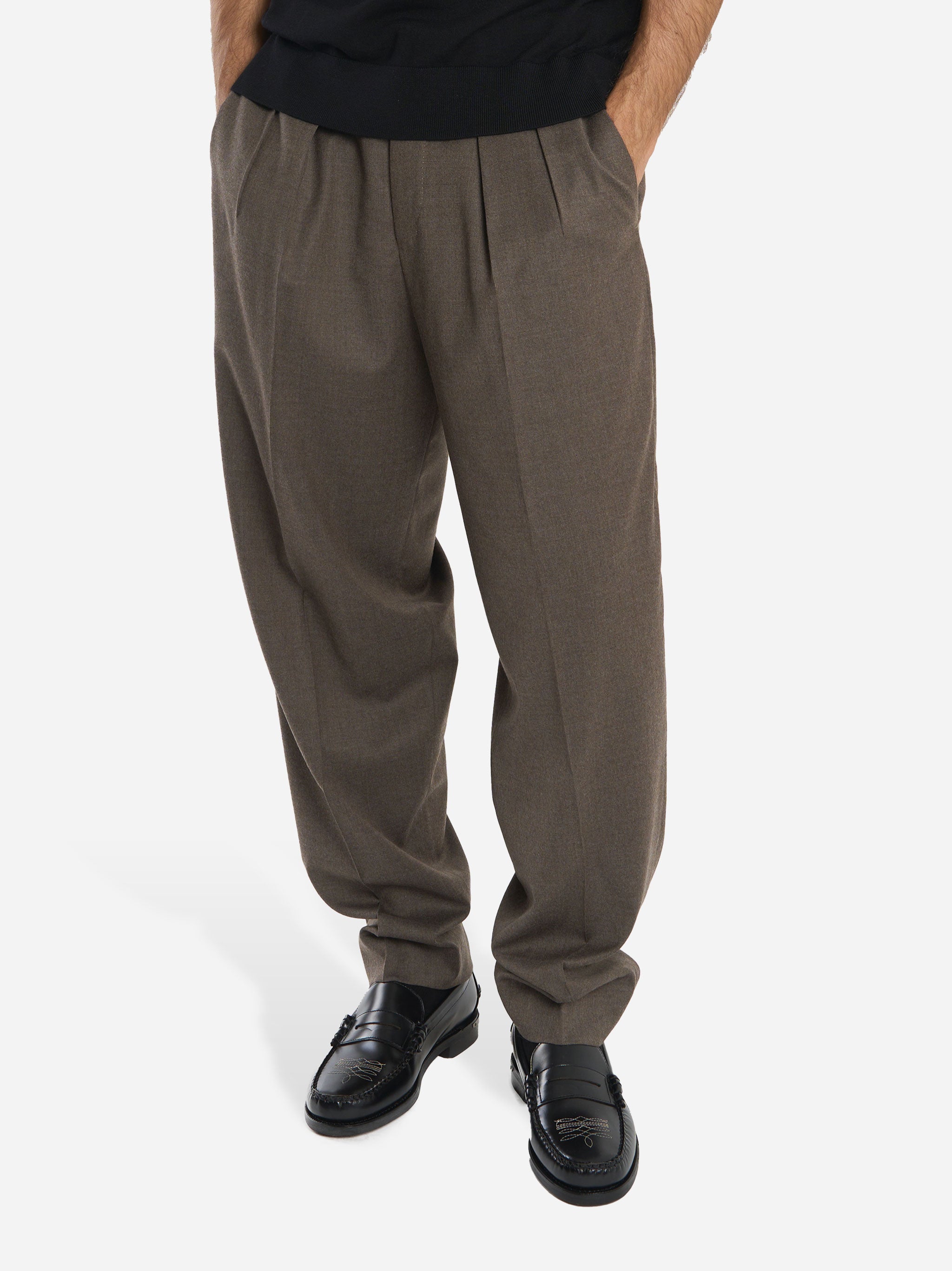 Pantalone beige wide loose fit in flanella stretch