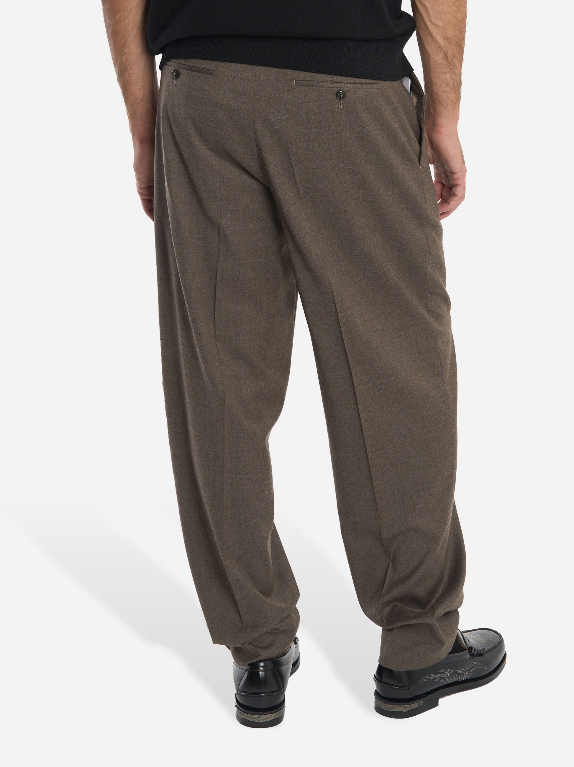 Pantalone beige wide loose fit in flanella stretch