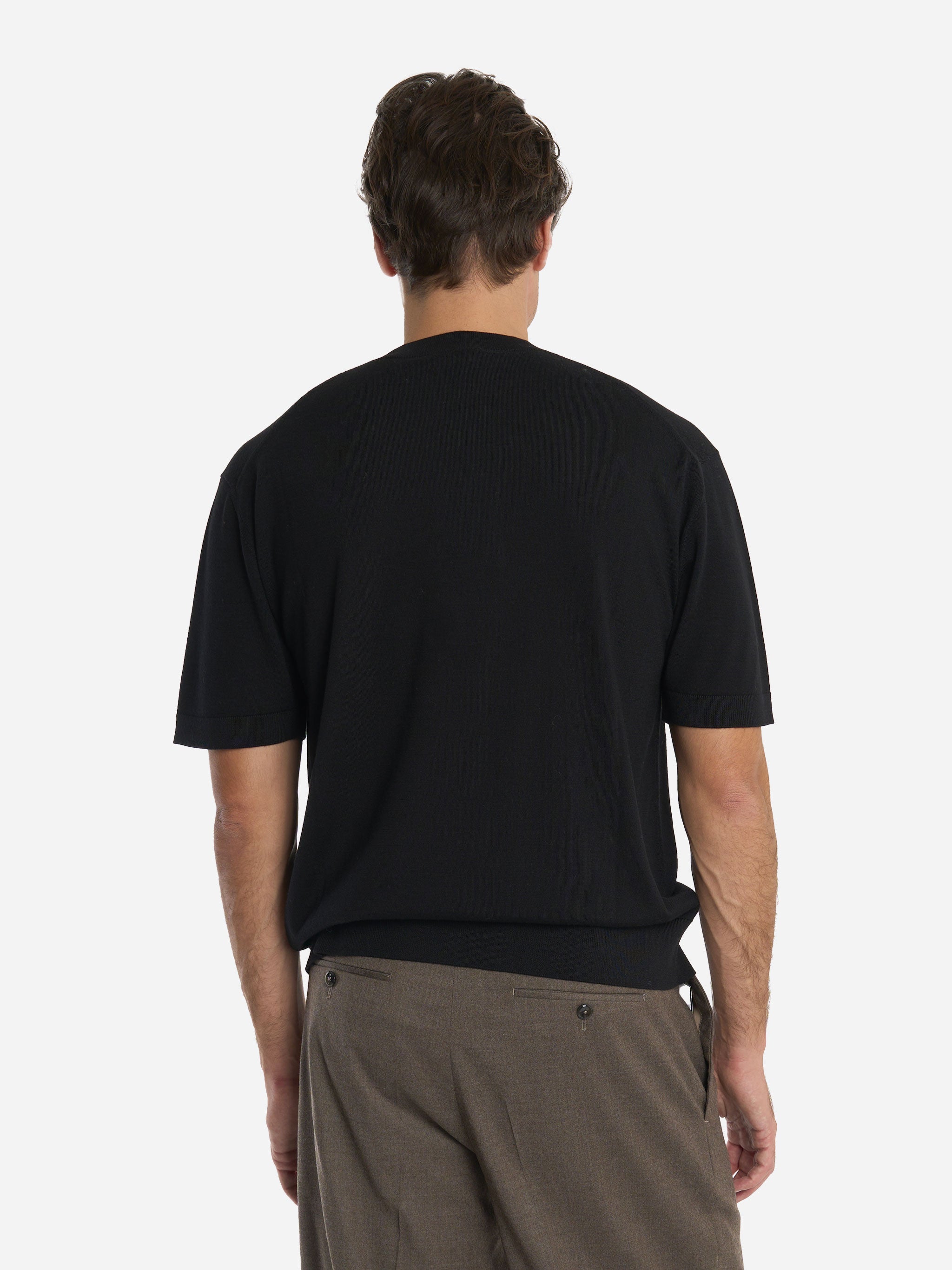 Maglia manica corta in lana merinos e cashmere Nera