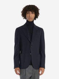 Blazer monopetto con rever a lancia Blu