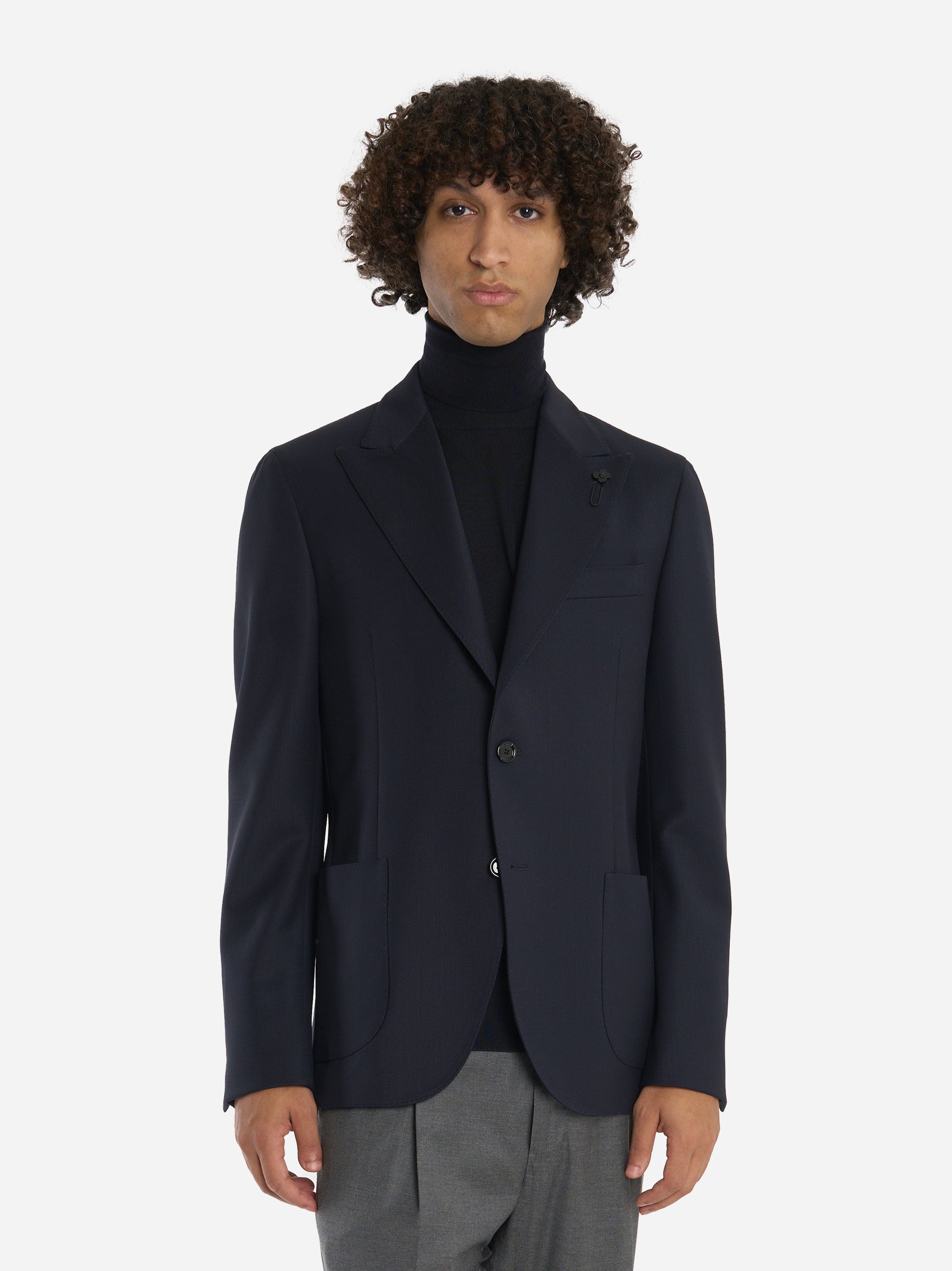 Blazer monopetto con rever a lancia Blu