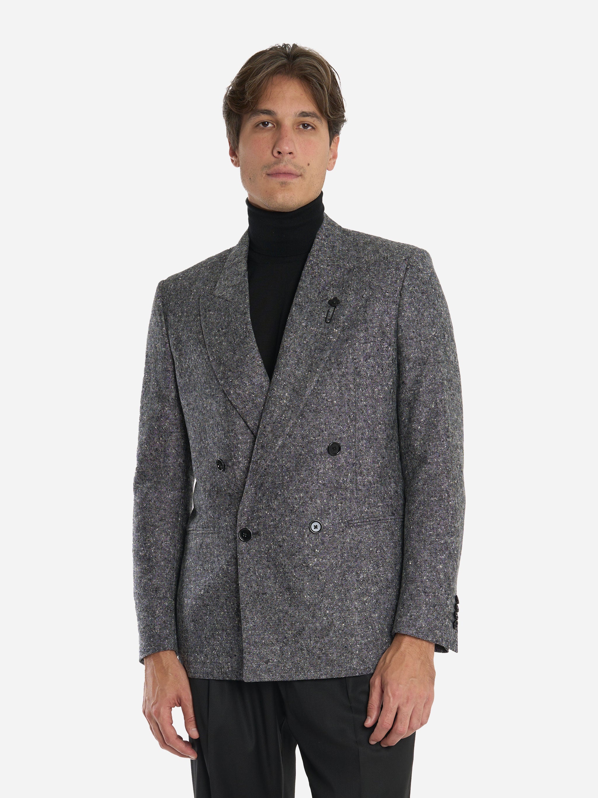 Blazer doppiopetto quattro bottoni in donegal grigio