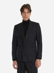 Blazer doppiopetto quattro bottoni in lana nero