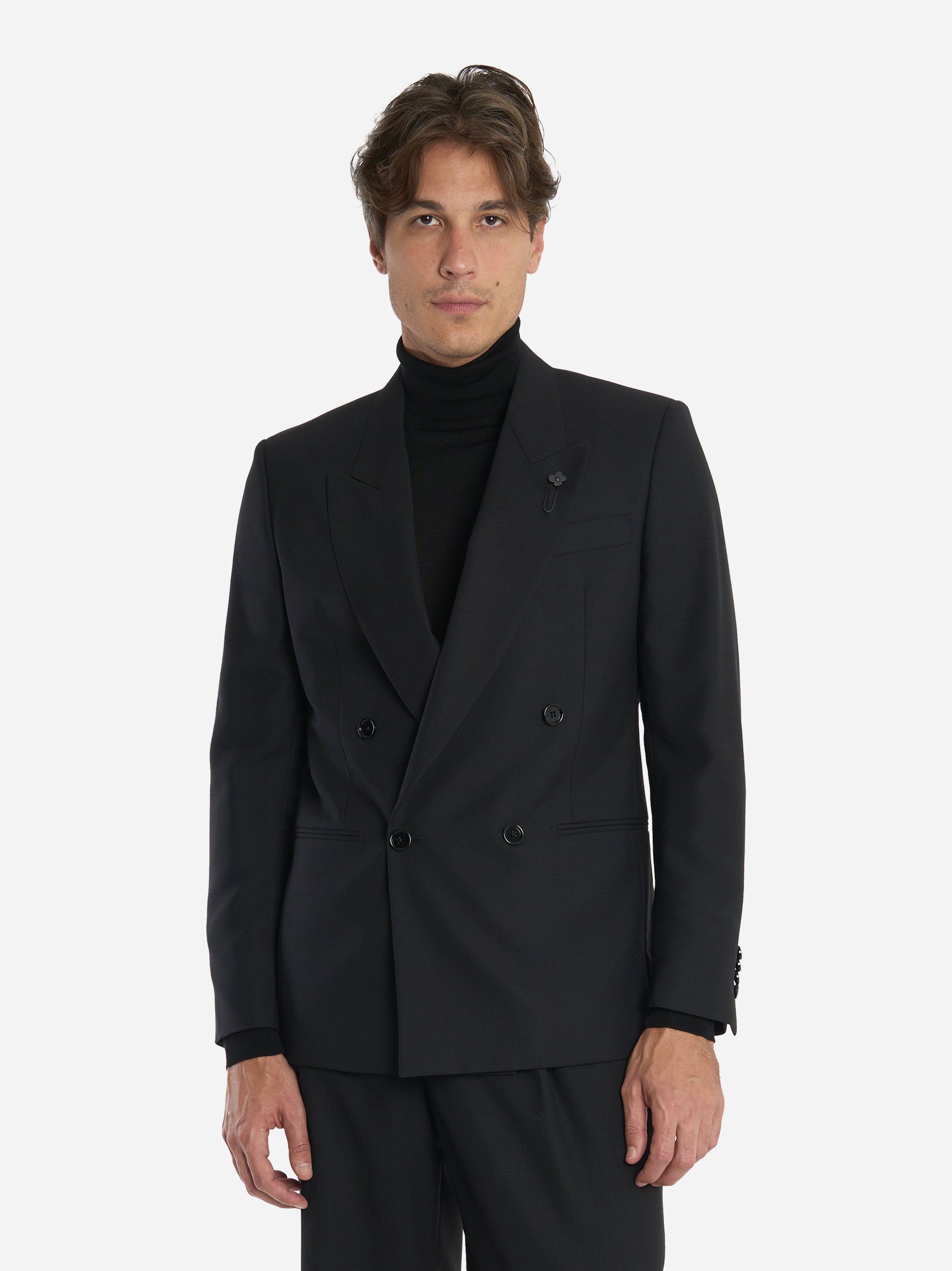 Blazer doppiopetto quattro bottoni in lana nero