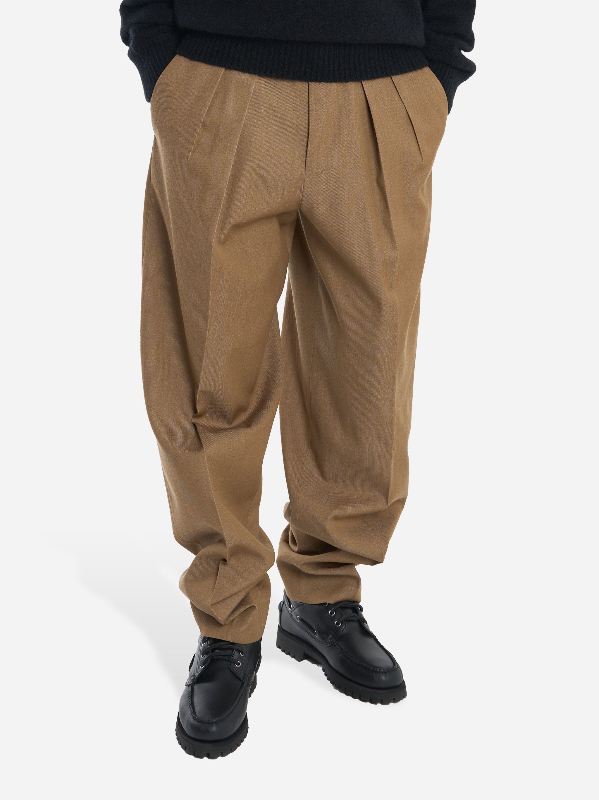 Pantalone Wide loose fit in lana e cotone Beige