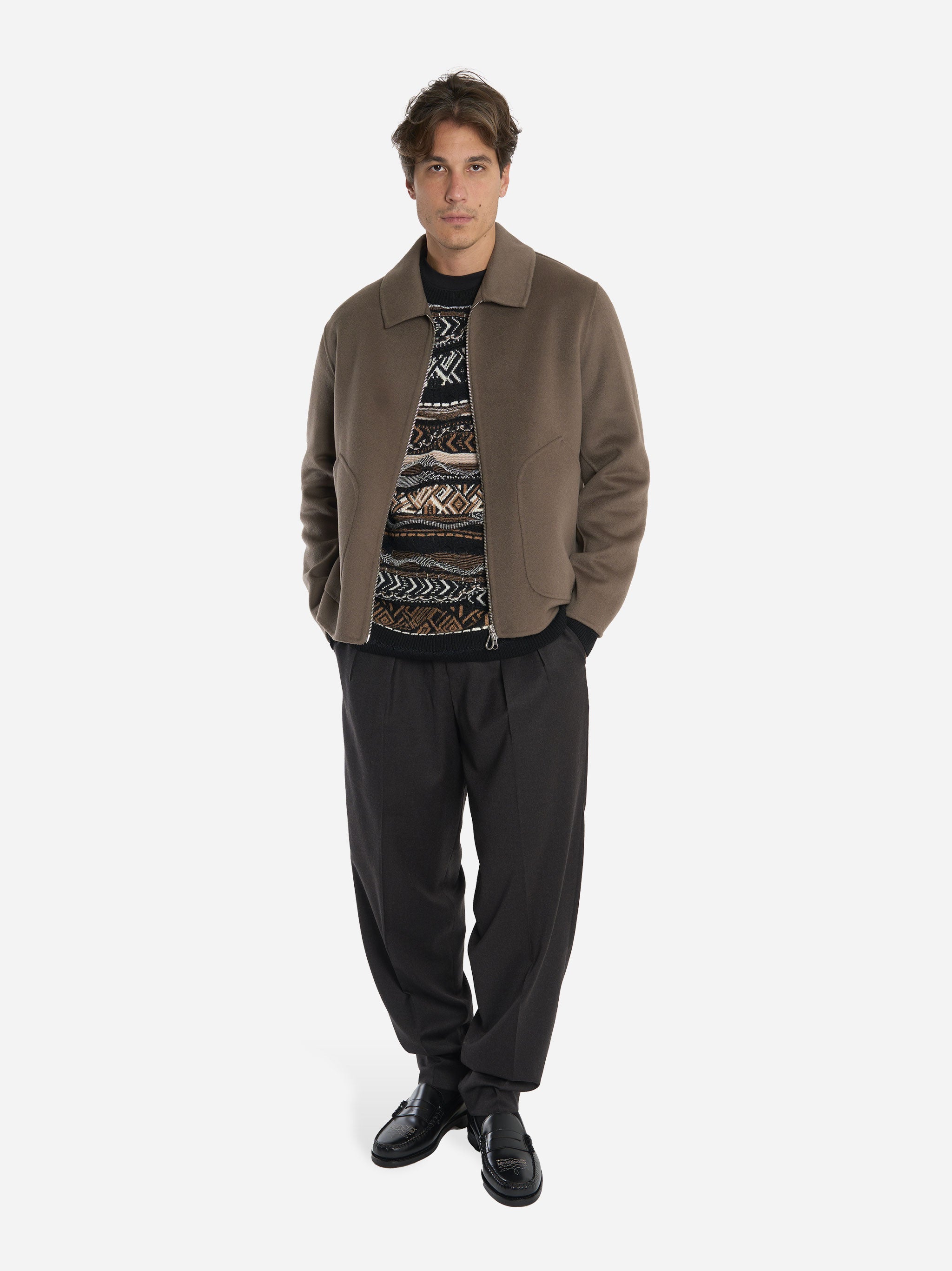 Giacca con zip centrale in double di lana Grigia