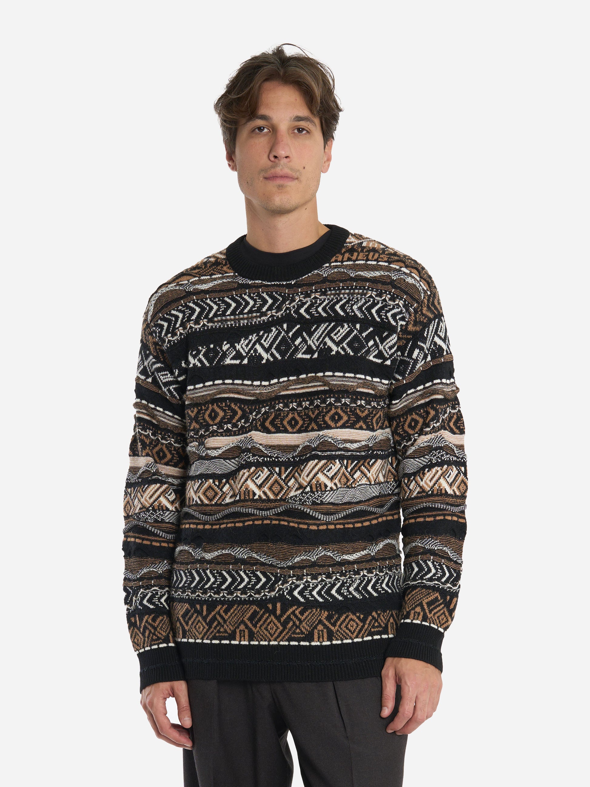 Maglia girocollo con lavorazione jaquard Beige