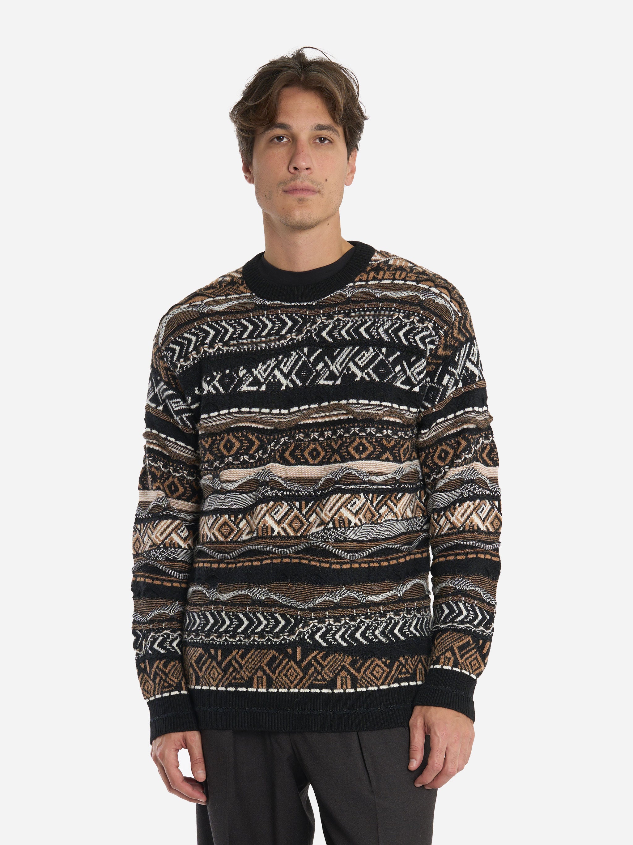 Maglia girocollo con lavorazione jaquard Beige