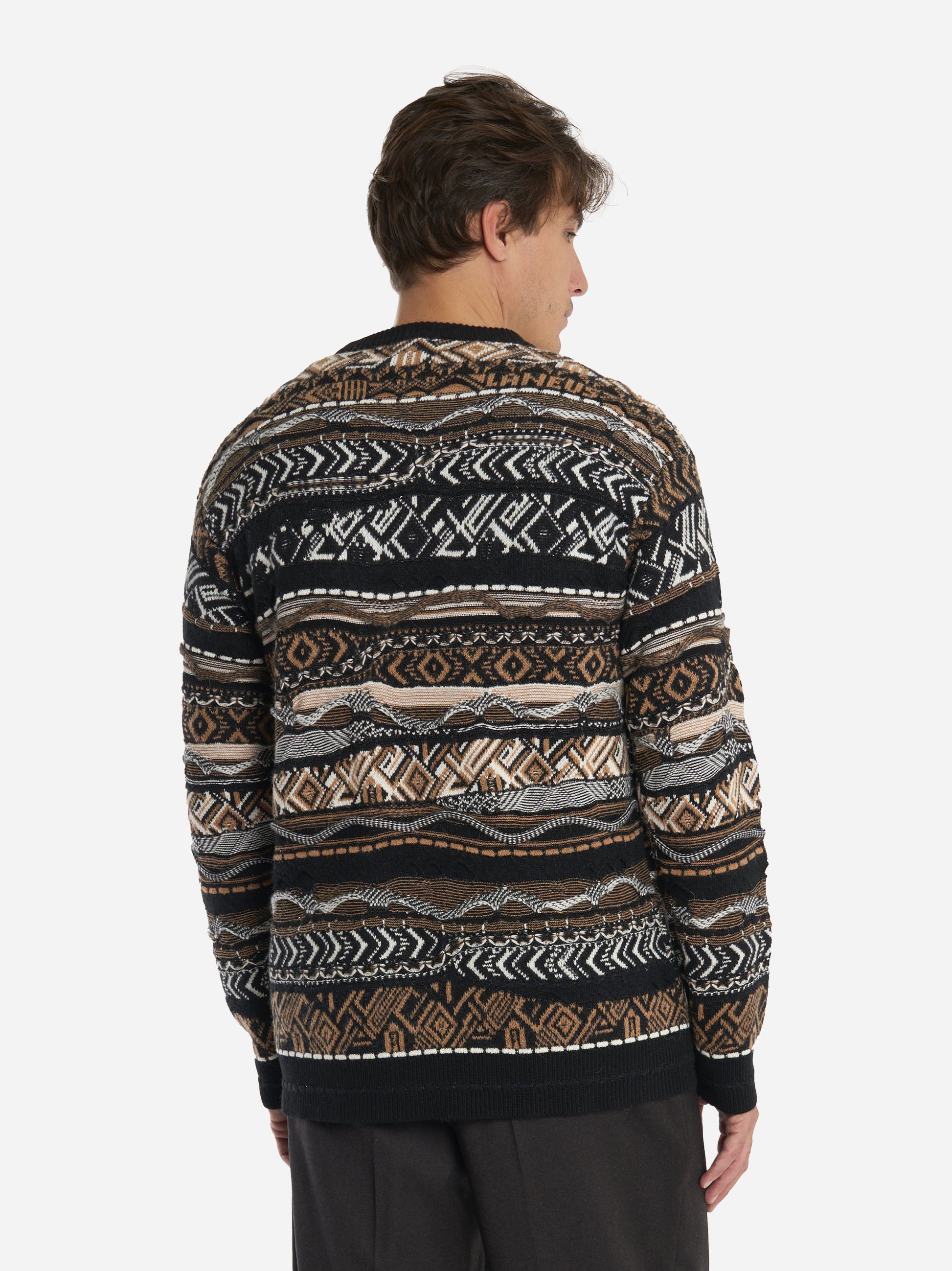 Maglia girocollo con lavorazione jaquard Beige