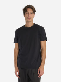 T-shirt girocollo in cotone e seta Nera