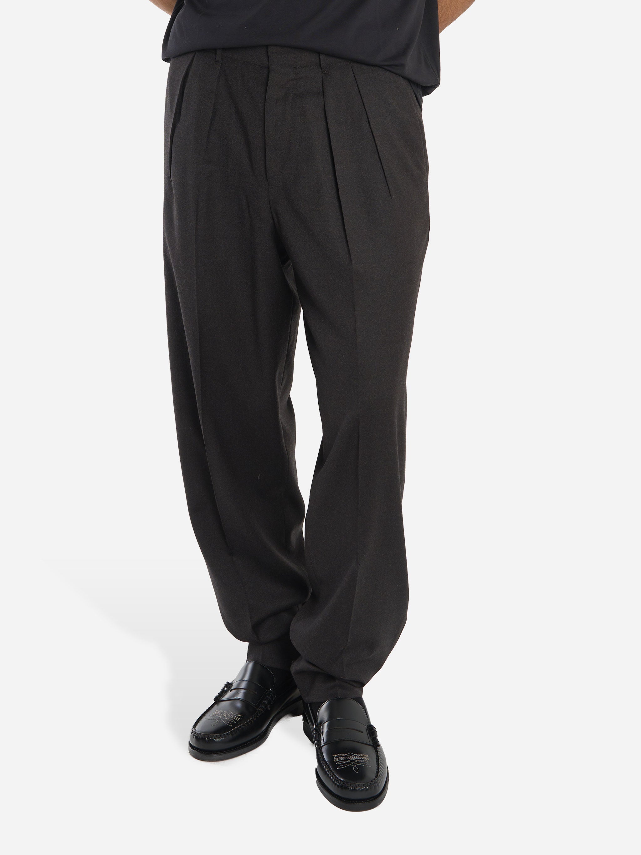 Pantalone marrone wide loose fit in flanella stretch