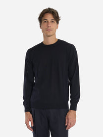 Maglia girocollo in lana finezza 16 Blu