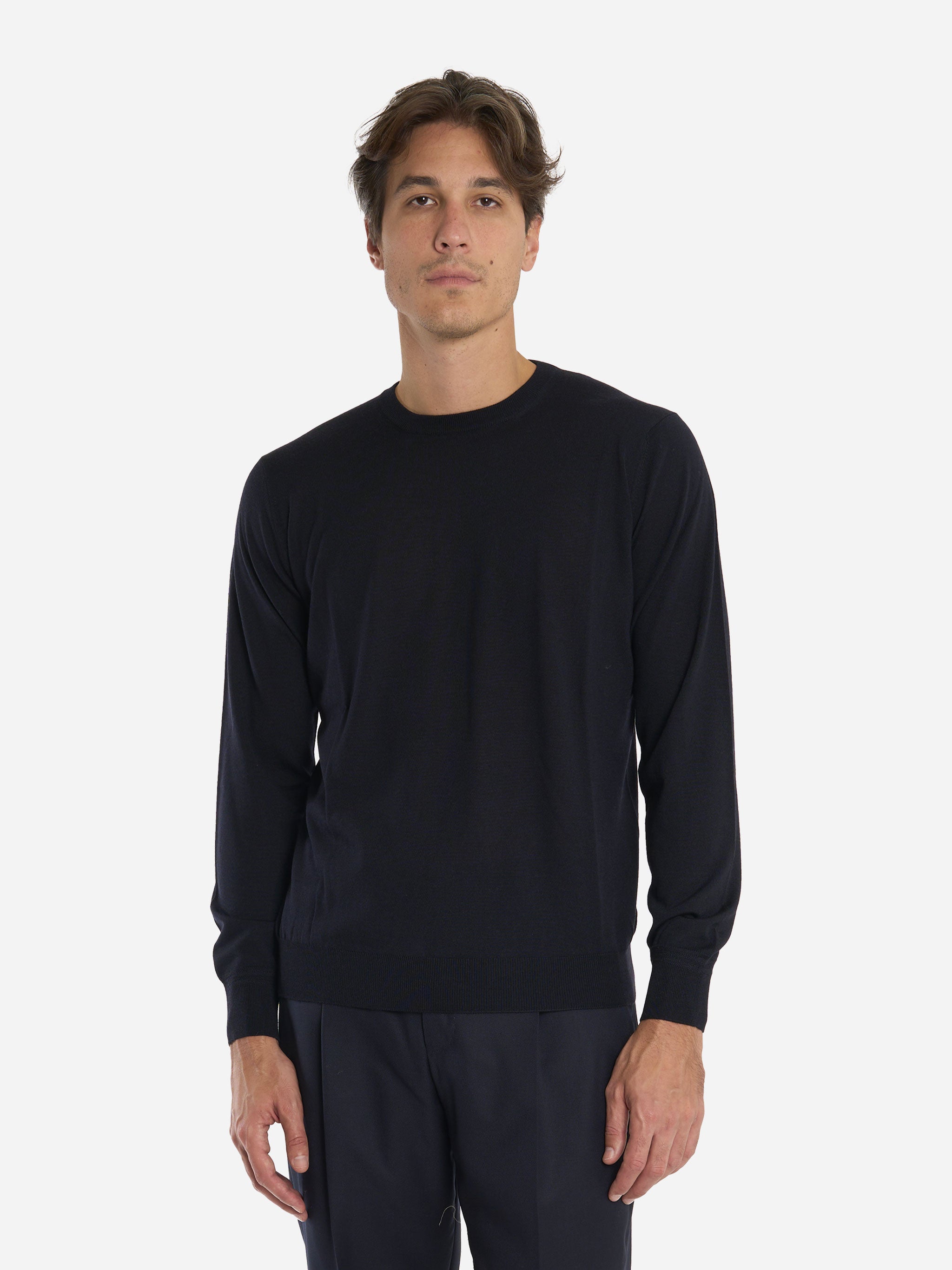 Maglia girocollo in lana finezza 16 Blu