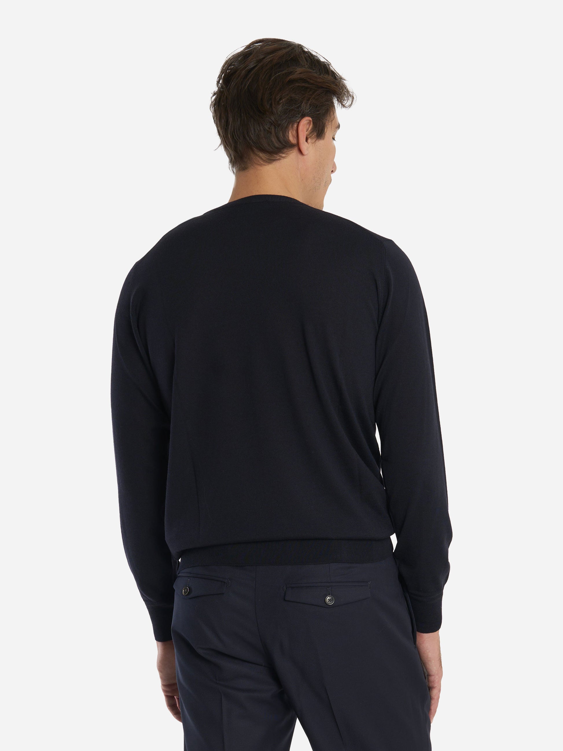 Maglia girocollo in lana finezza 16 Blu