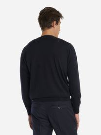 Maglia girocollo in lana finezza 16 Blu