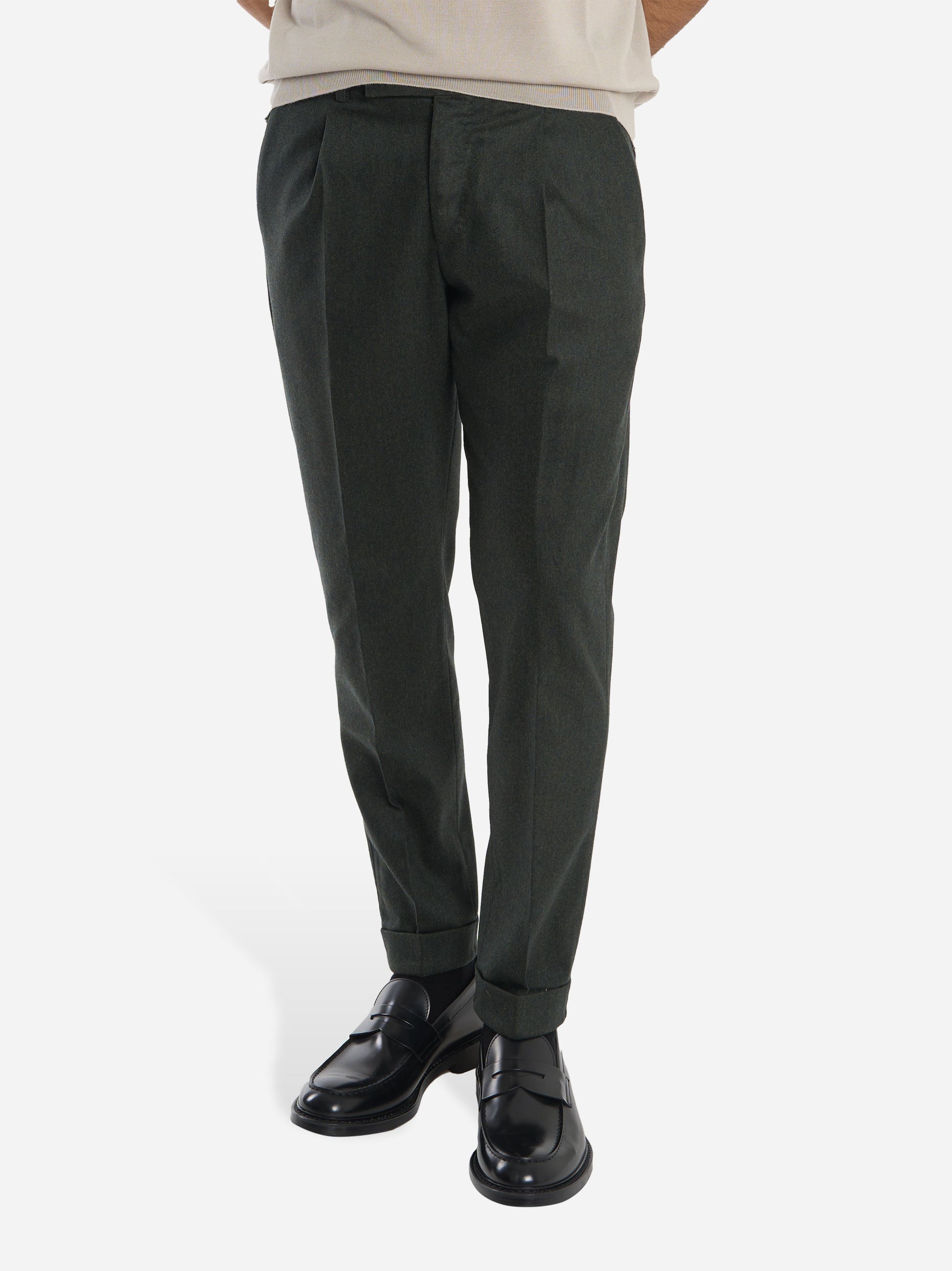 Pantalone Rebel con una pince in flanella Verde