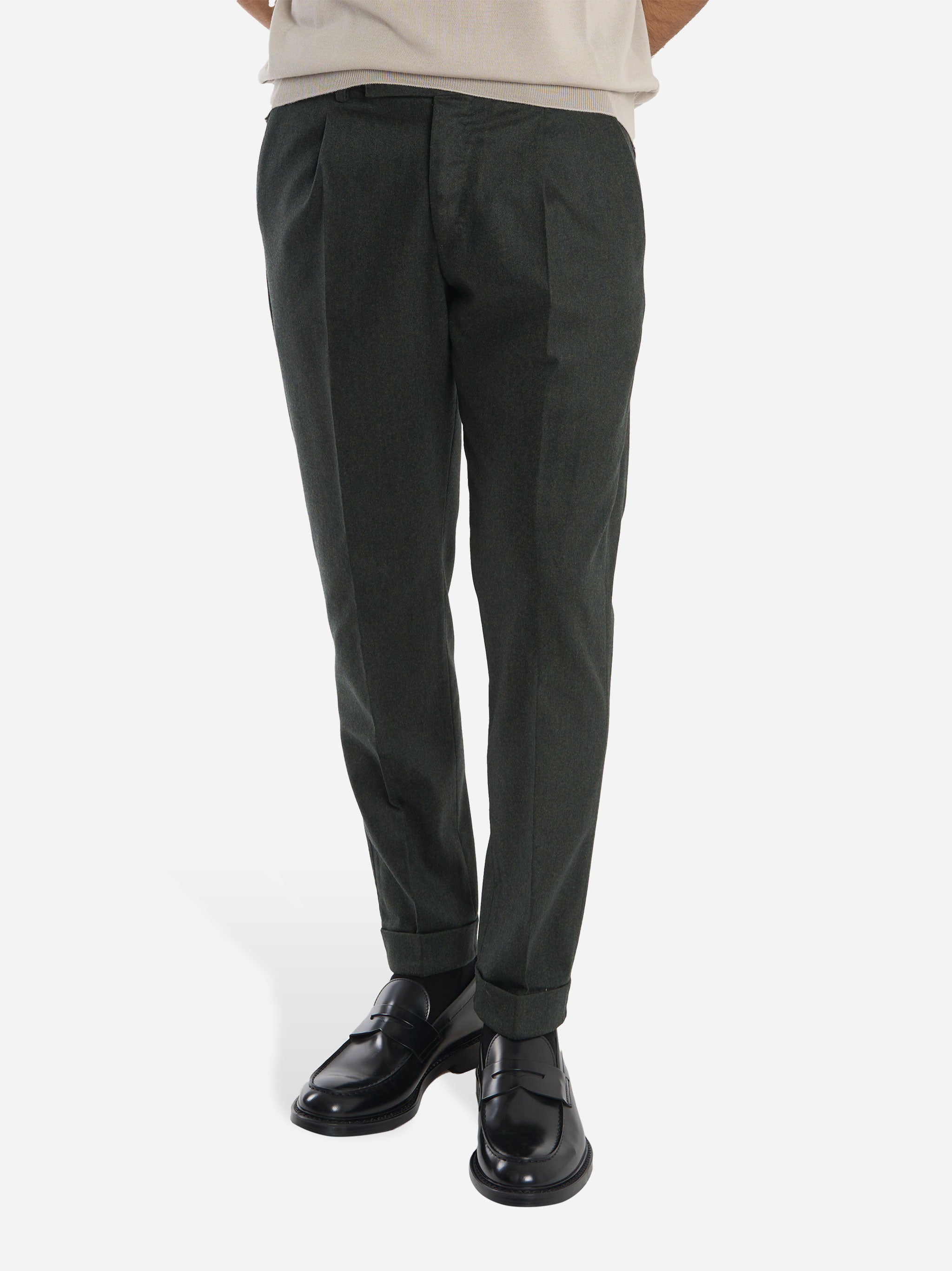 Pantalone Rebel con una pince in flanella Verde