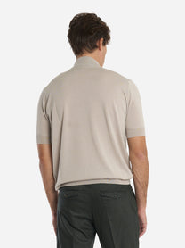 Maglia con collo lupetto manica corta in lana merinos Beige