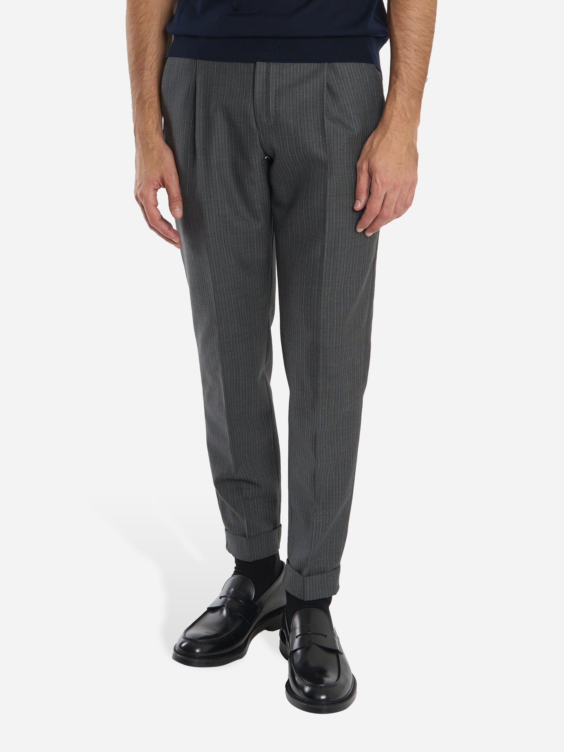 Pantalone Rebel carrot fit in lana con motivo gessato Grigio